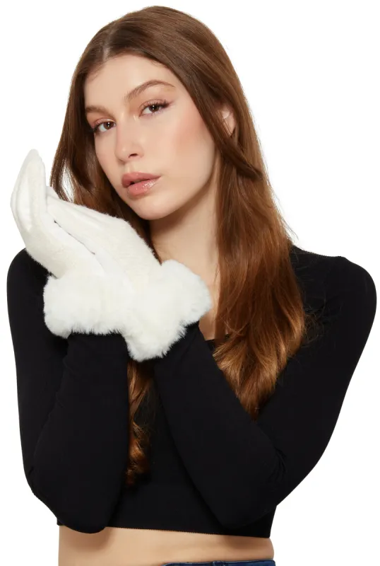 Eyelash Knit Faux Fur Cuff Gloves sold by Rainbow