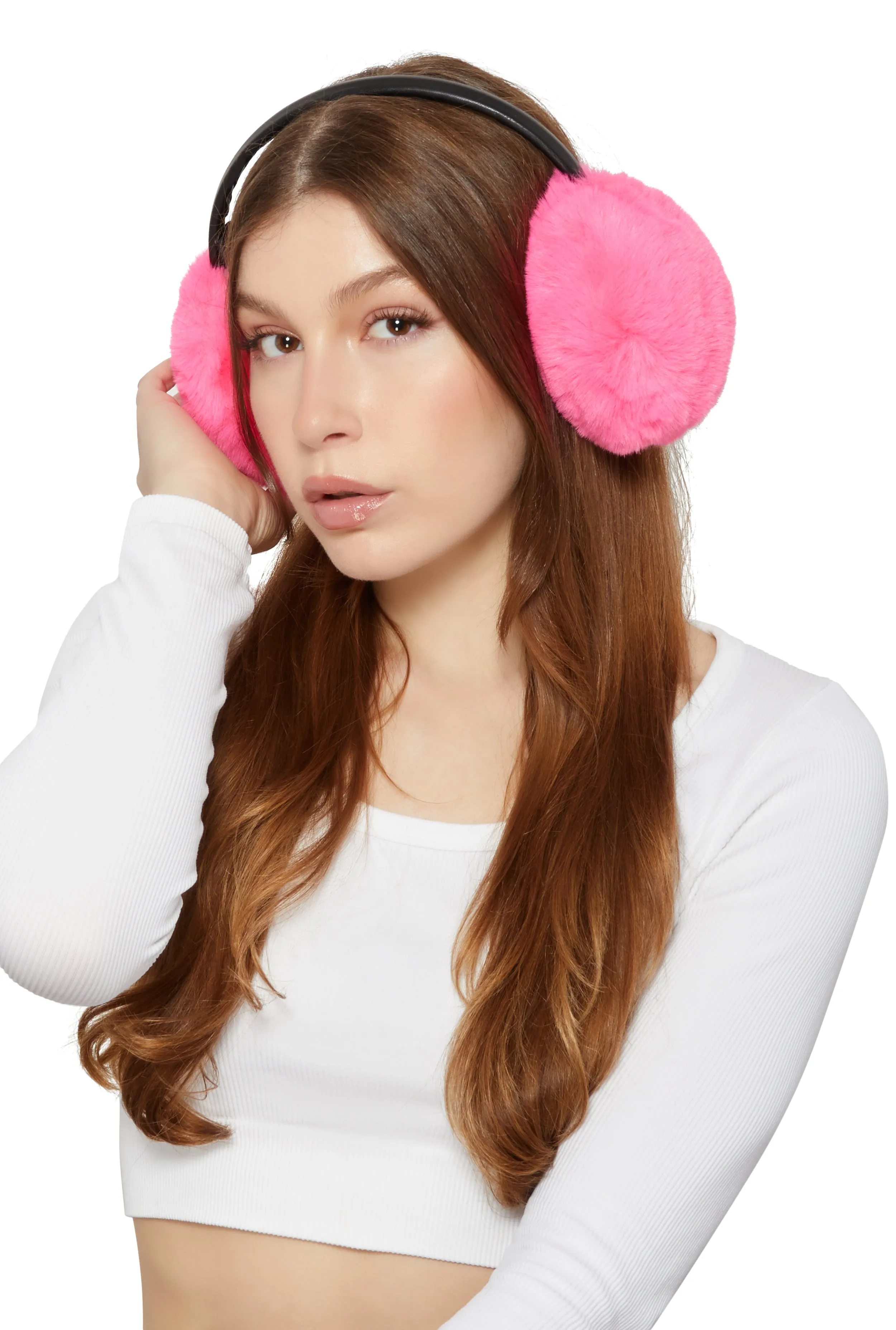 Faux Leather Band Faux Fur Earmuffs sold by Rainbow