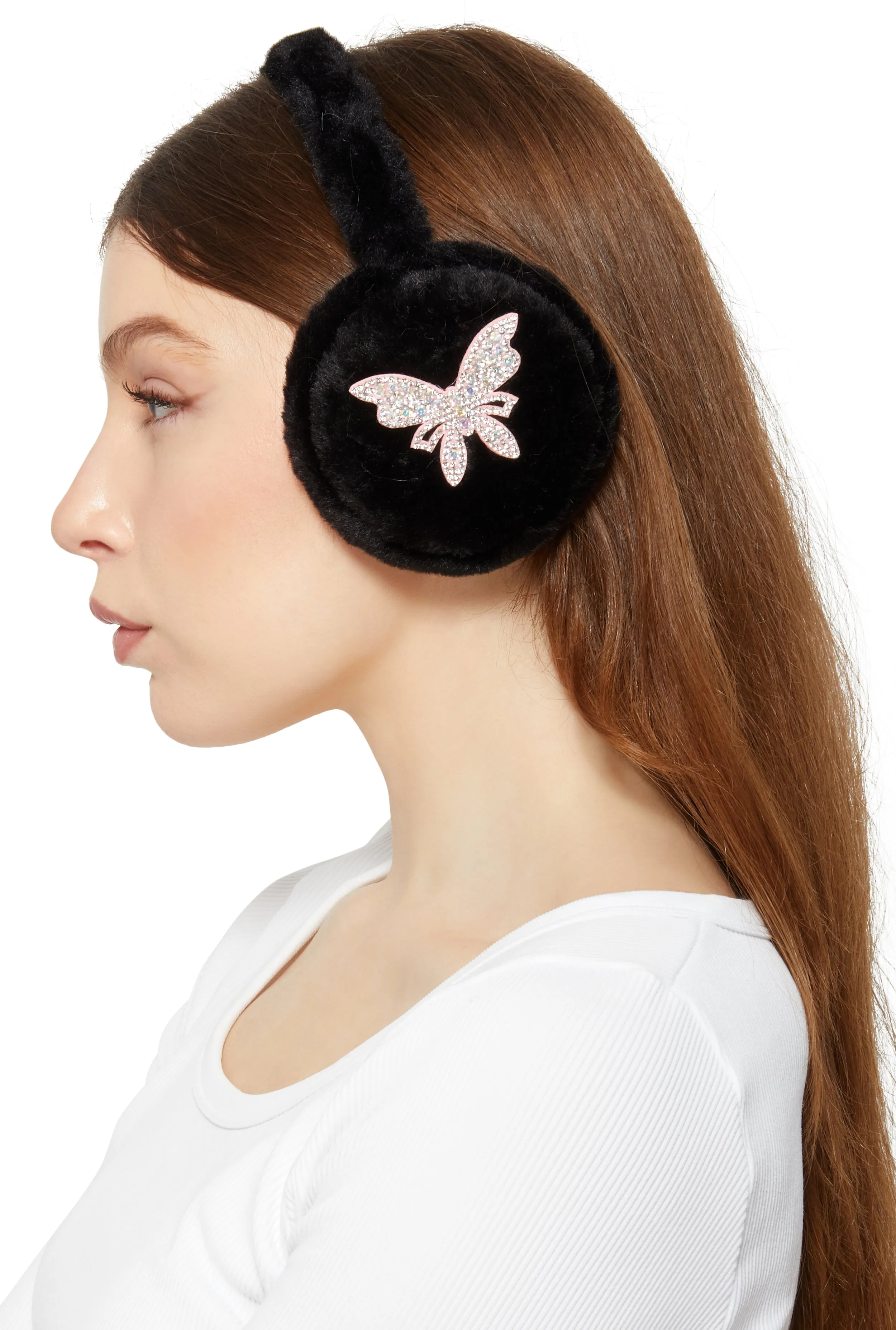 Rhinestone Butterfly Faux Fur Earmuffs sold by Rainbow product image thumbnail 2