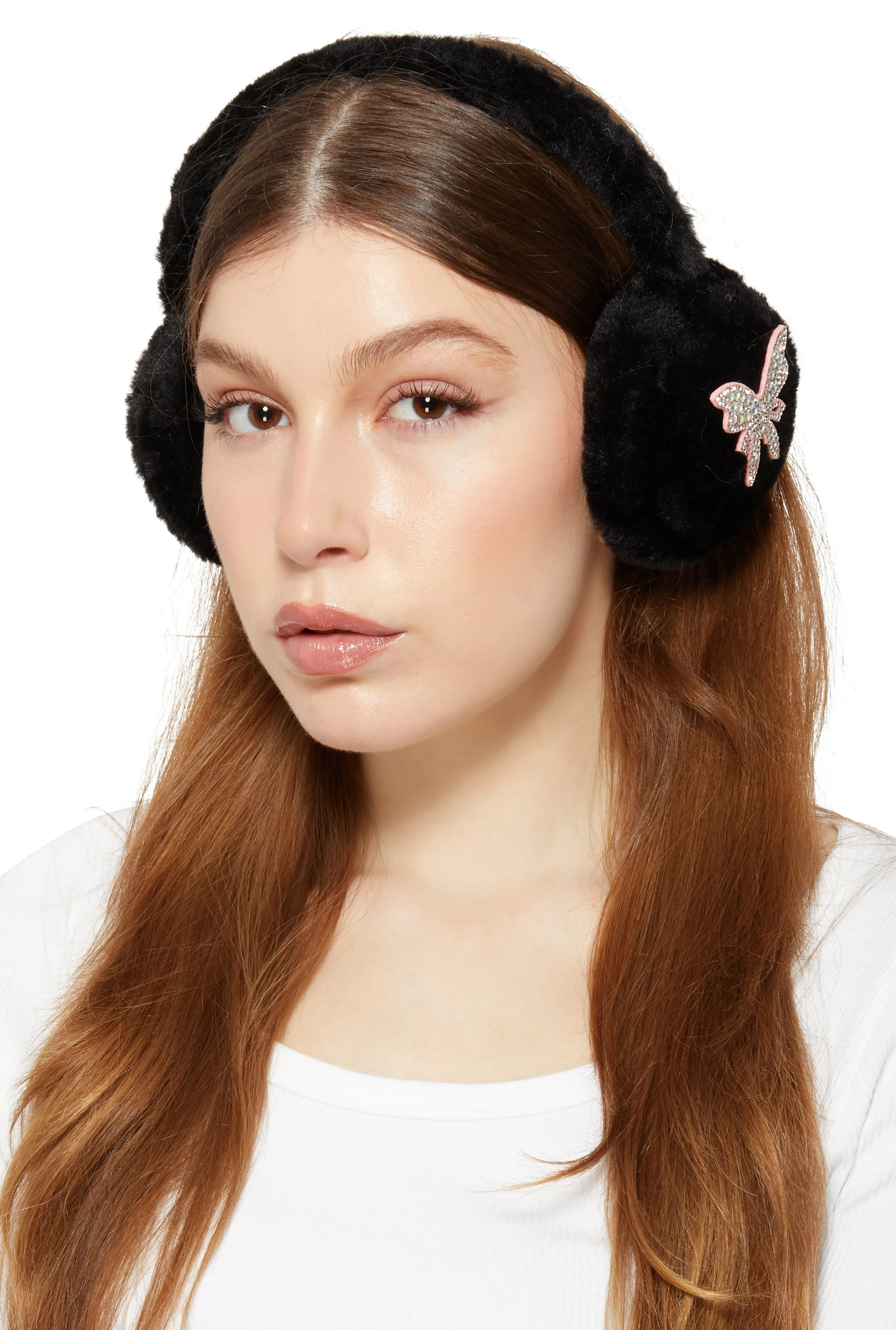 Rhinestone Butterfly Faux Fur Earmuffs sold by Rainbow