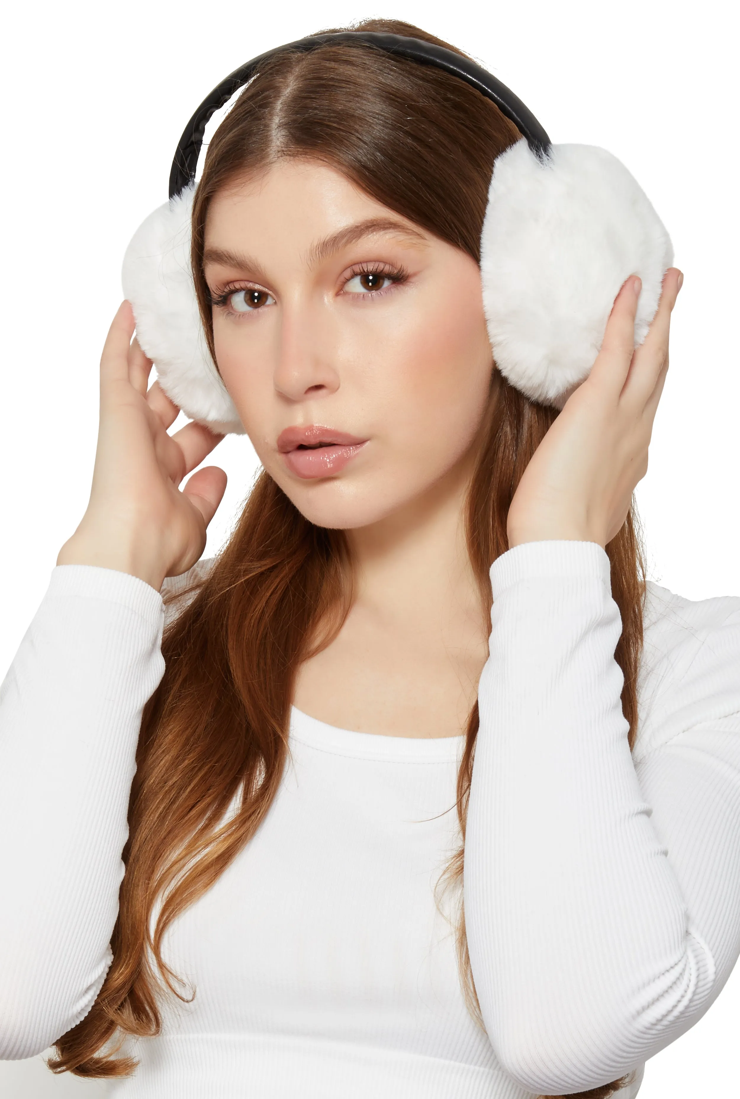 Faux Leather Band Faux Fur Earmuffs sold by Rainbow