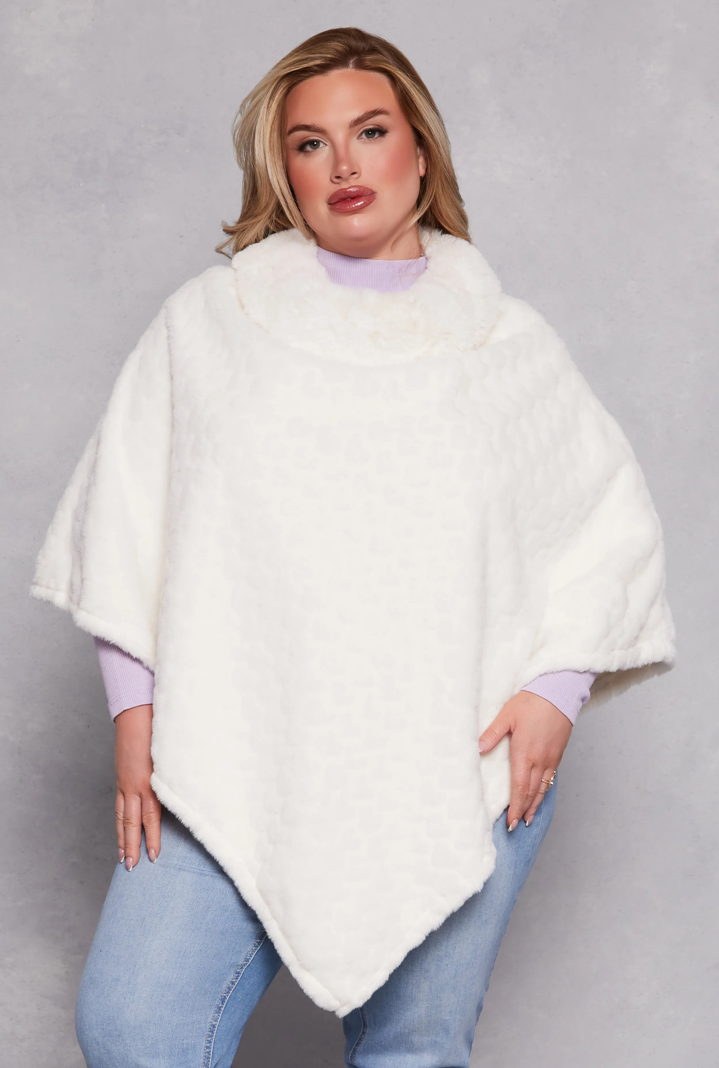 Heart Patterned Faux Fur Poncho sold by Rainbow product image thumbnail 5