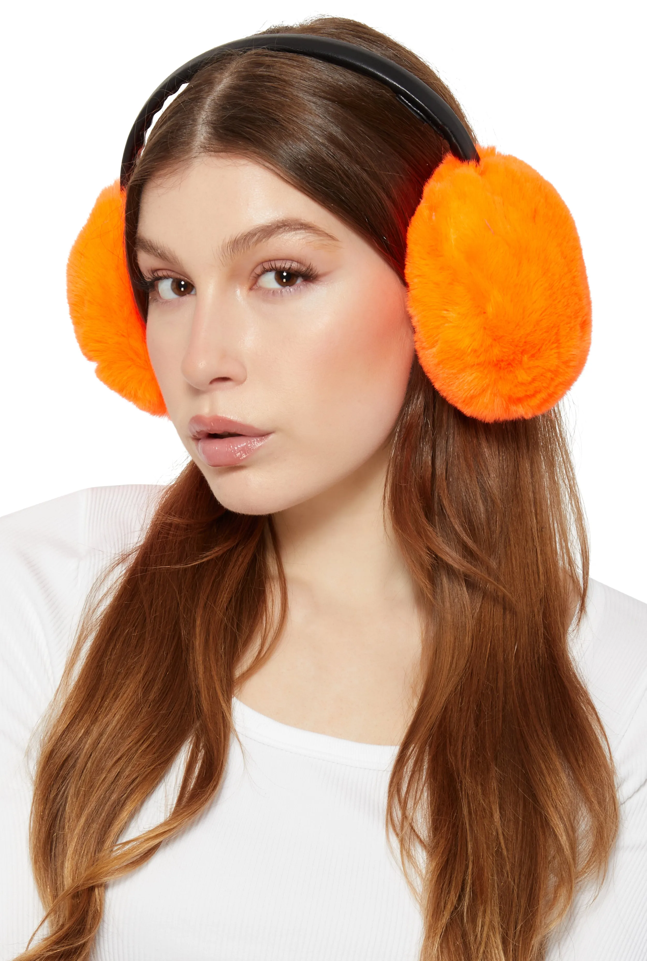 Faux Leather Band Faux Fur Earmuffs sold by Rainbow