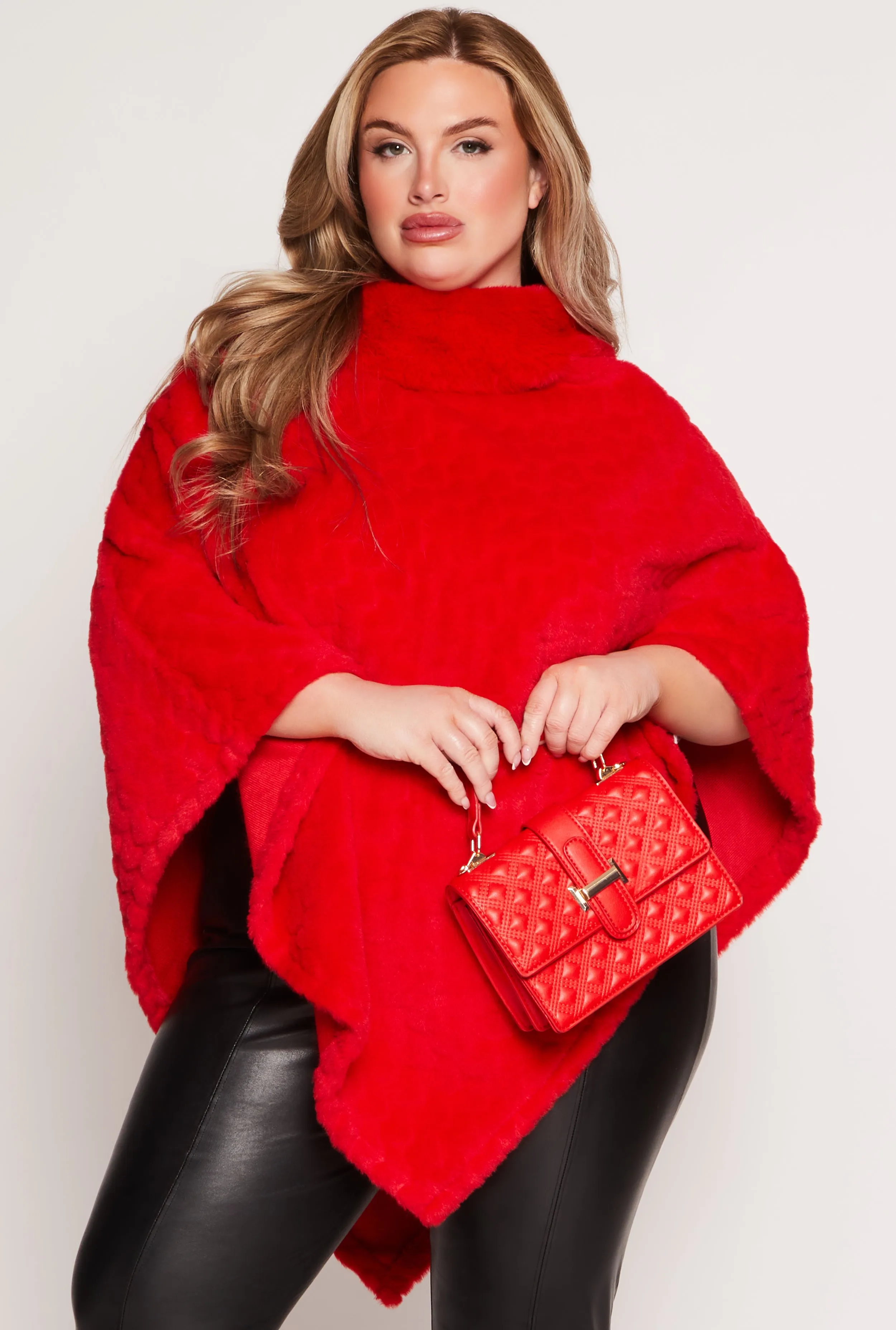 Heart Patterned Faux Fur Poncho sold by Rainbow