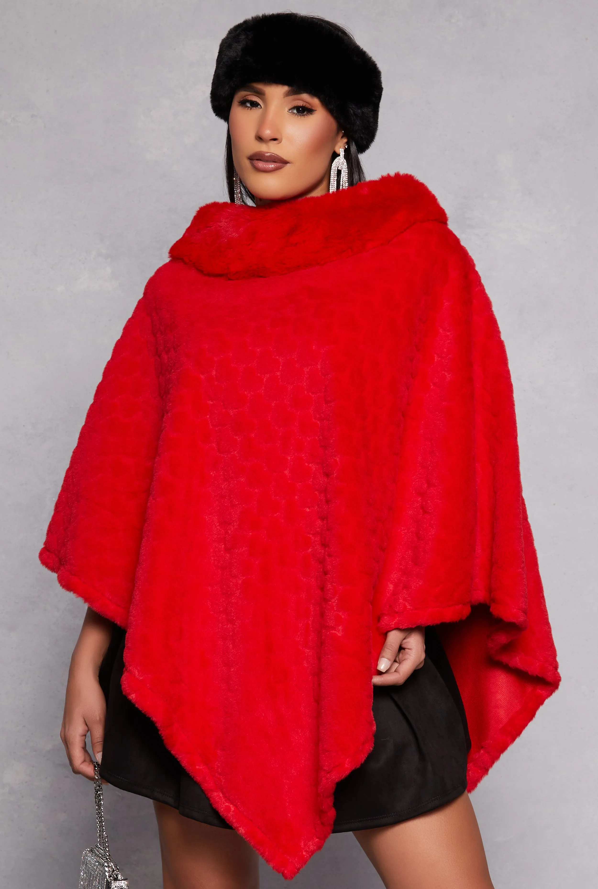 Heart Patterned Faux Fur Poncho sold by Rainbow product image thumbnail 5