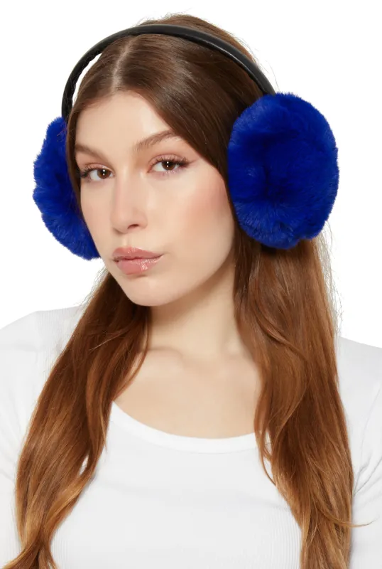 Faux Leather Band Faux Fur Earmuffs sold by Rainbow
