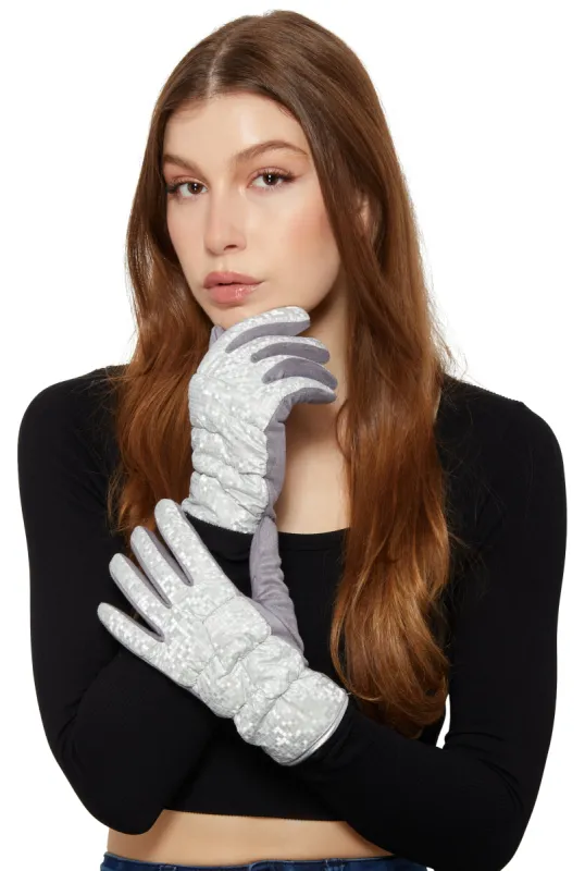 Iridescent Checkered Puffer Gloves sold by Rainbow