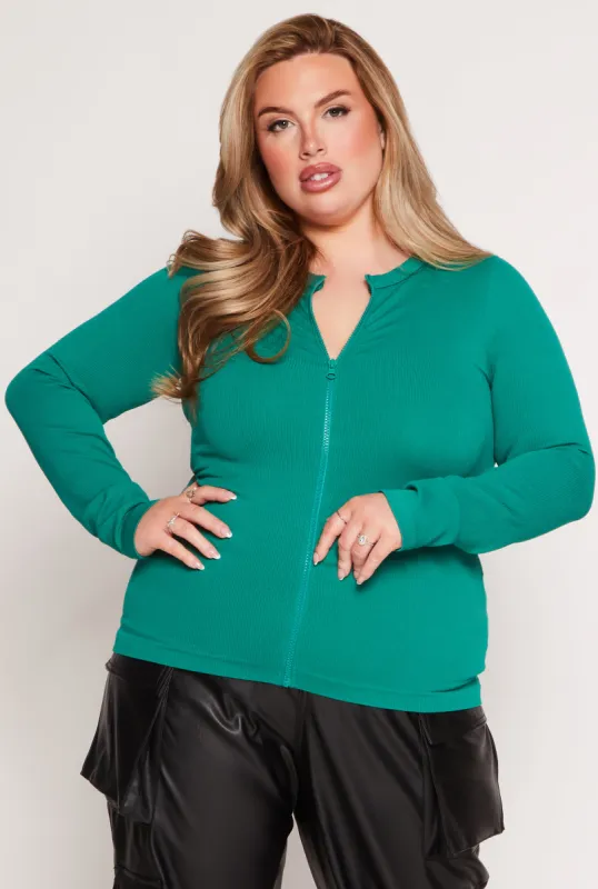 Plus Size Seamless Zip Front Top sold by Rainbow
