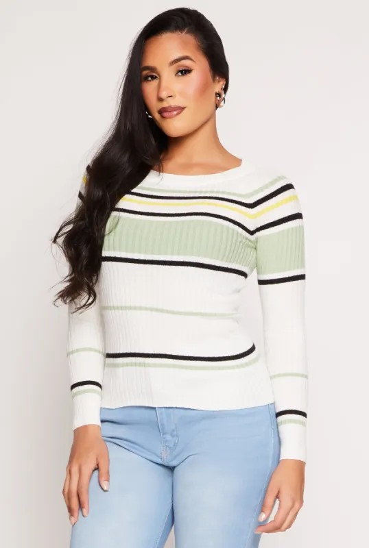 Ribbed Knit Striped Sweater sold by Rainbow