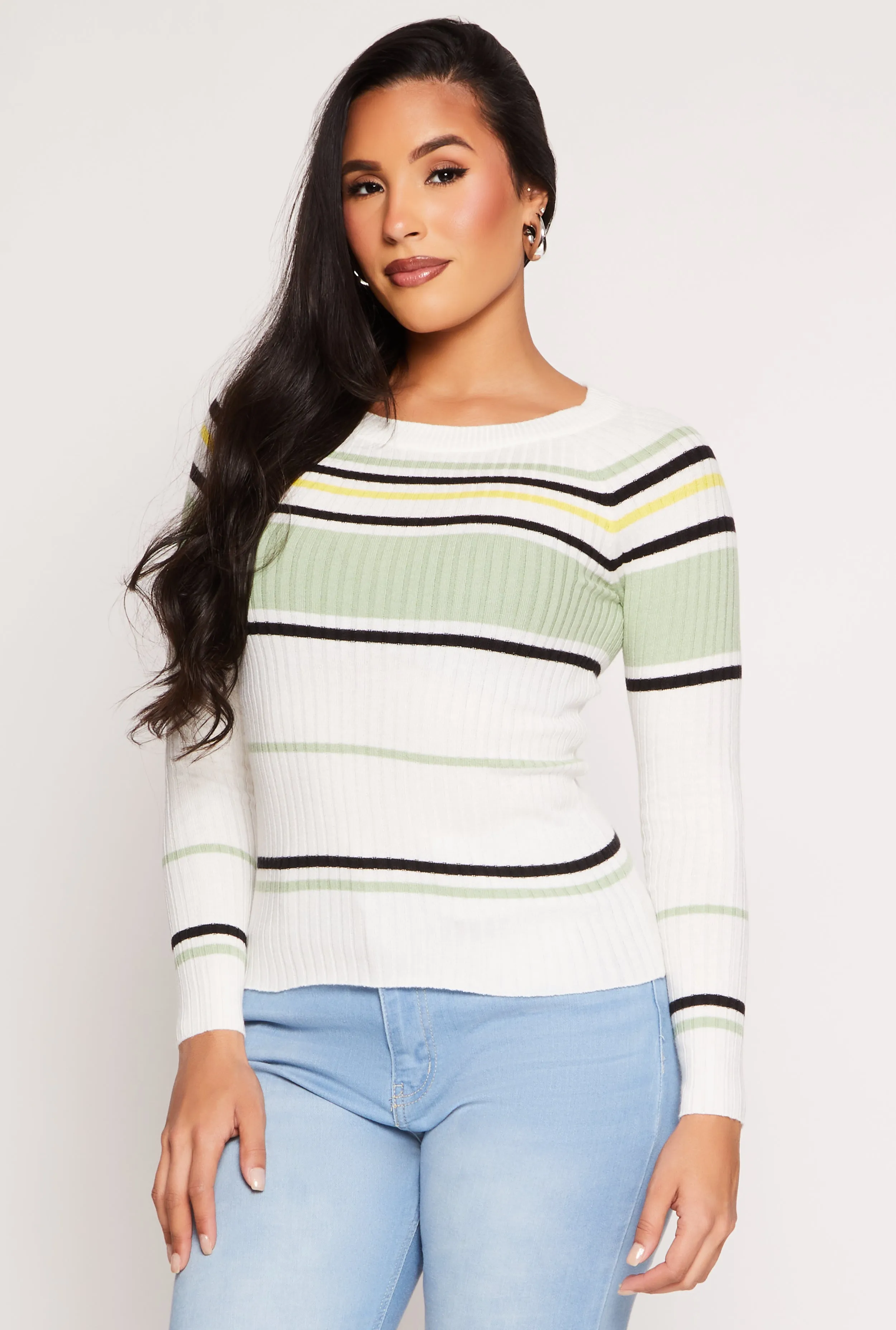 Ribbed Knit Striped Sweater sold by Rainbow