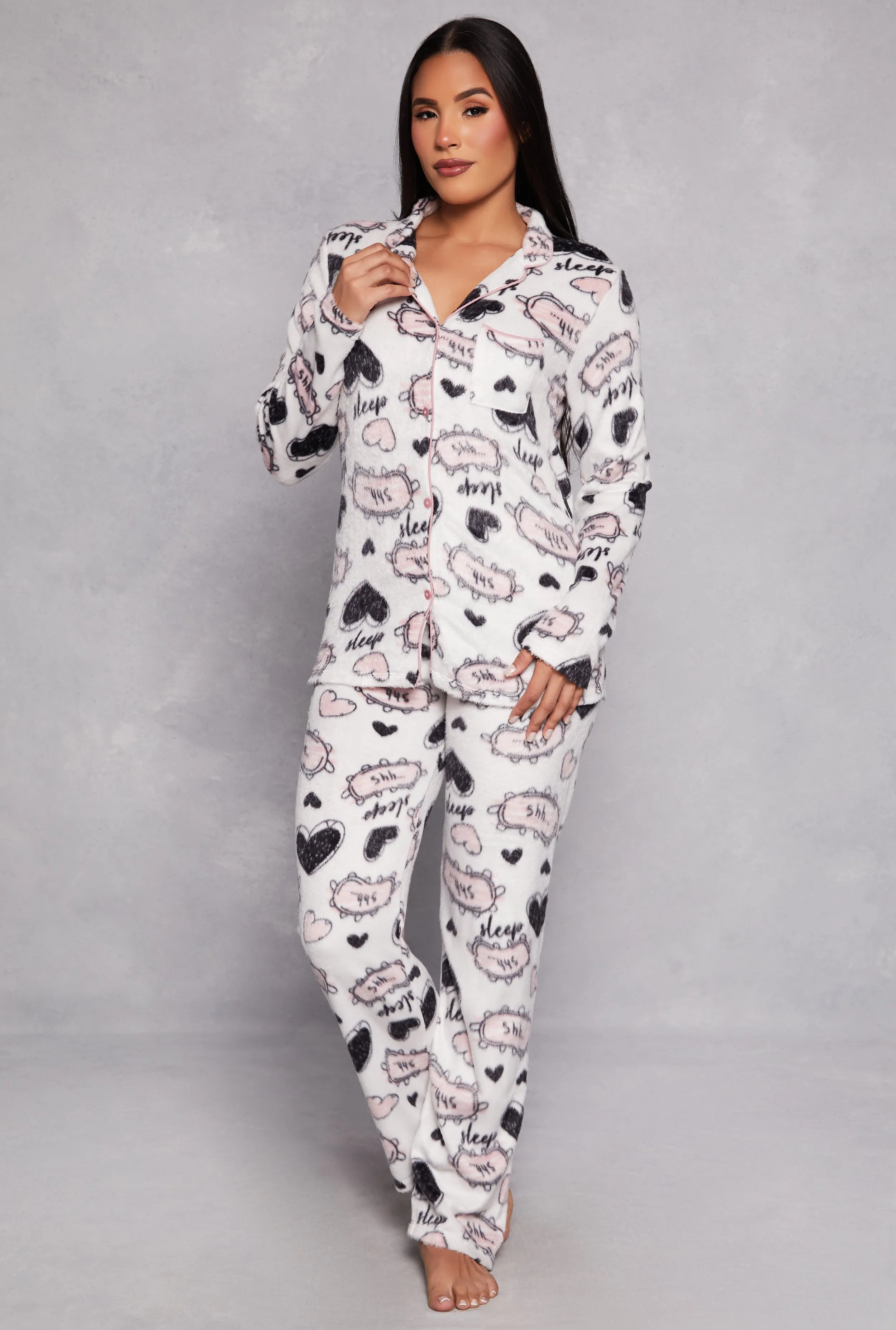 Plush Graphic Print Pajama Shirt and Pants sold by Rainbow