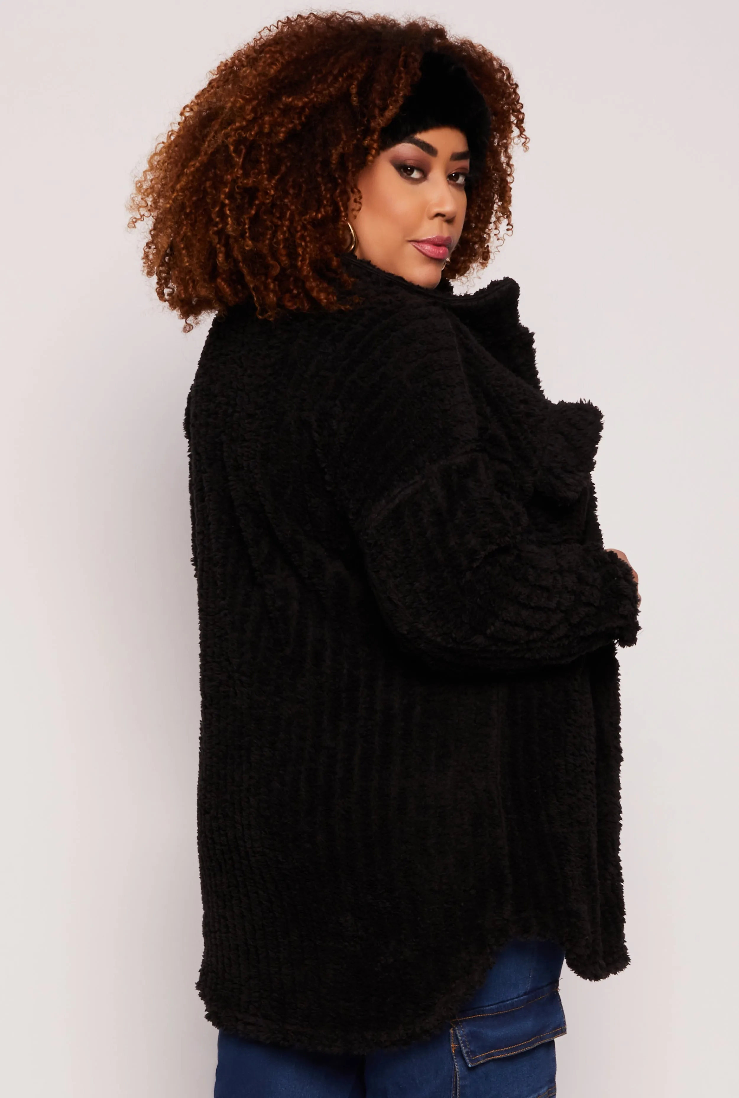 Plus Size Sherpa Button Front Shacket sold by Rainbow product image thumbnail 3