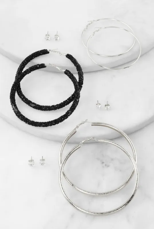 Stud and Hoop Earrings Set of 6 sold by Rainbow
