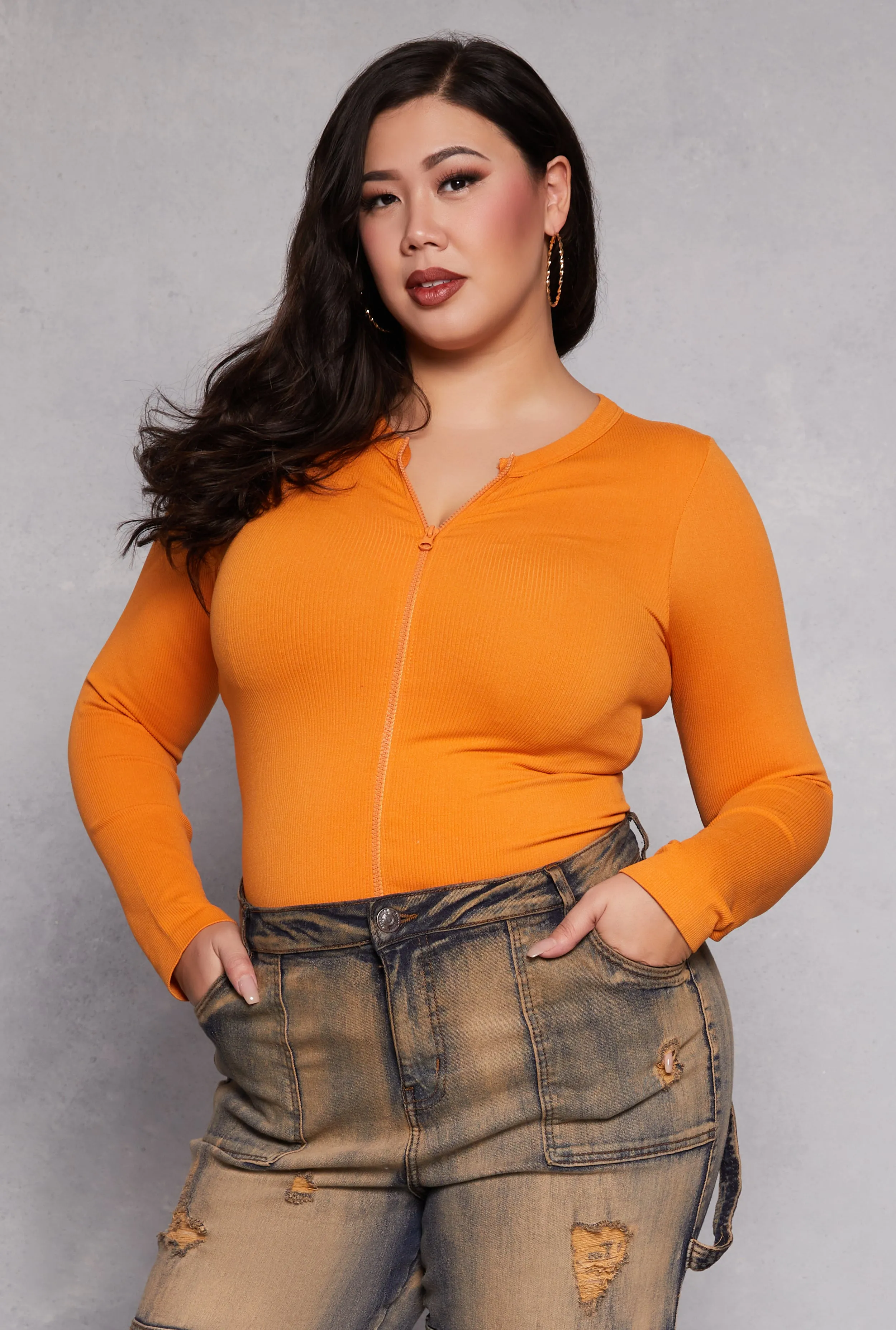 Plus Size Seamless Zip Front Top sold by Rainbow