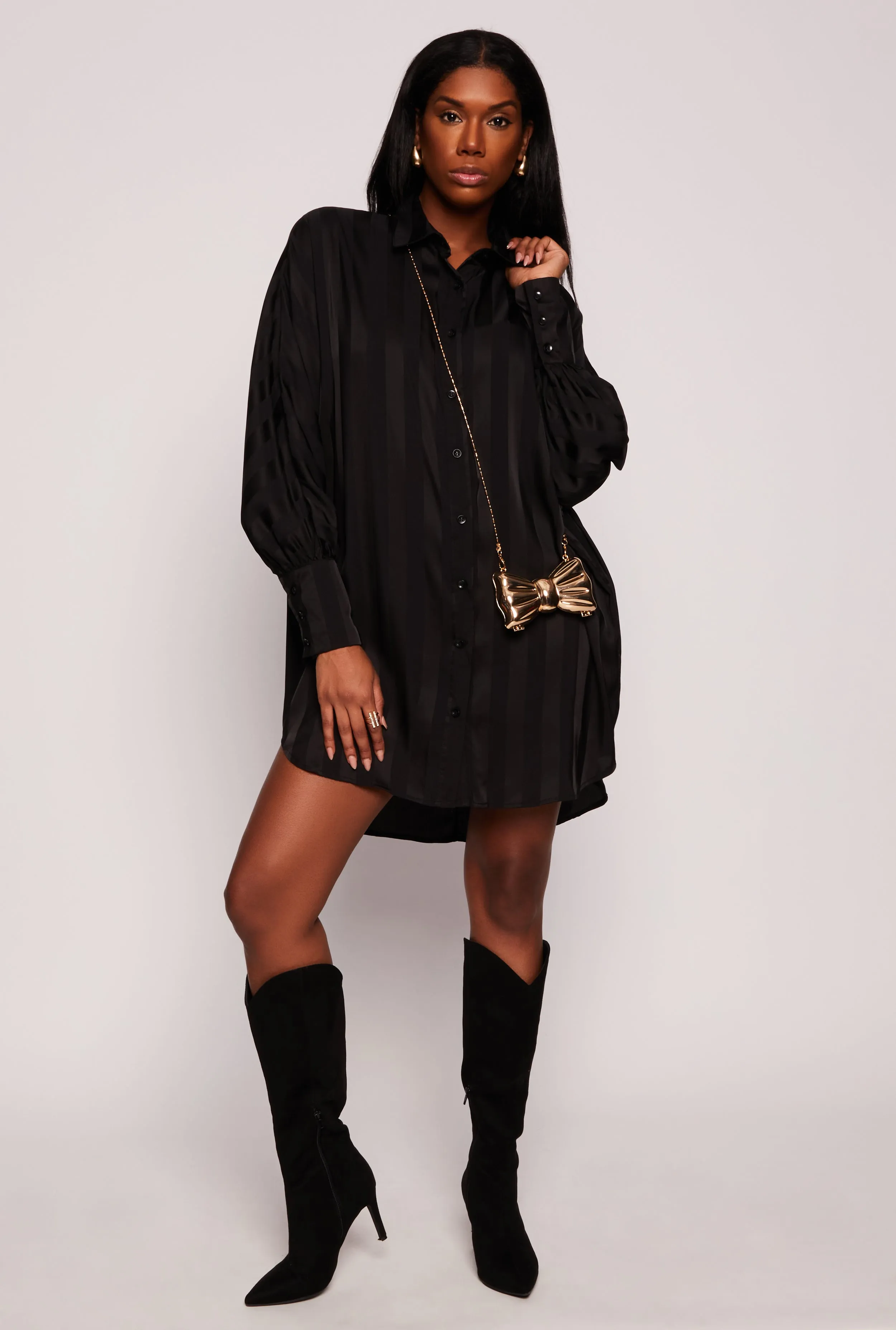 Shadow Stripe Button Front Shirt Dress sold by Rainbow product image thumbnail 2