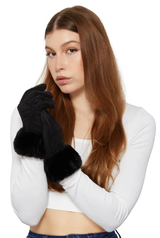 Eyelash Knit Faux Fur Cuff Gloves sold by Rainbow