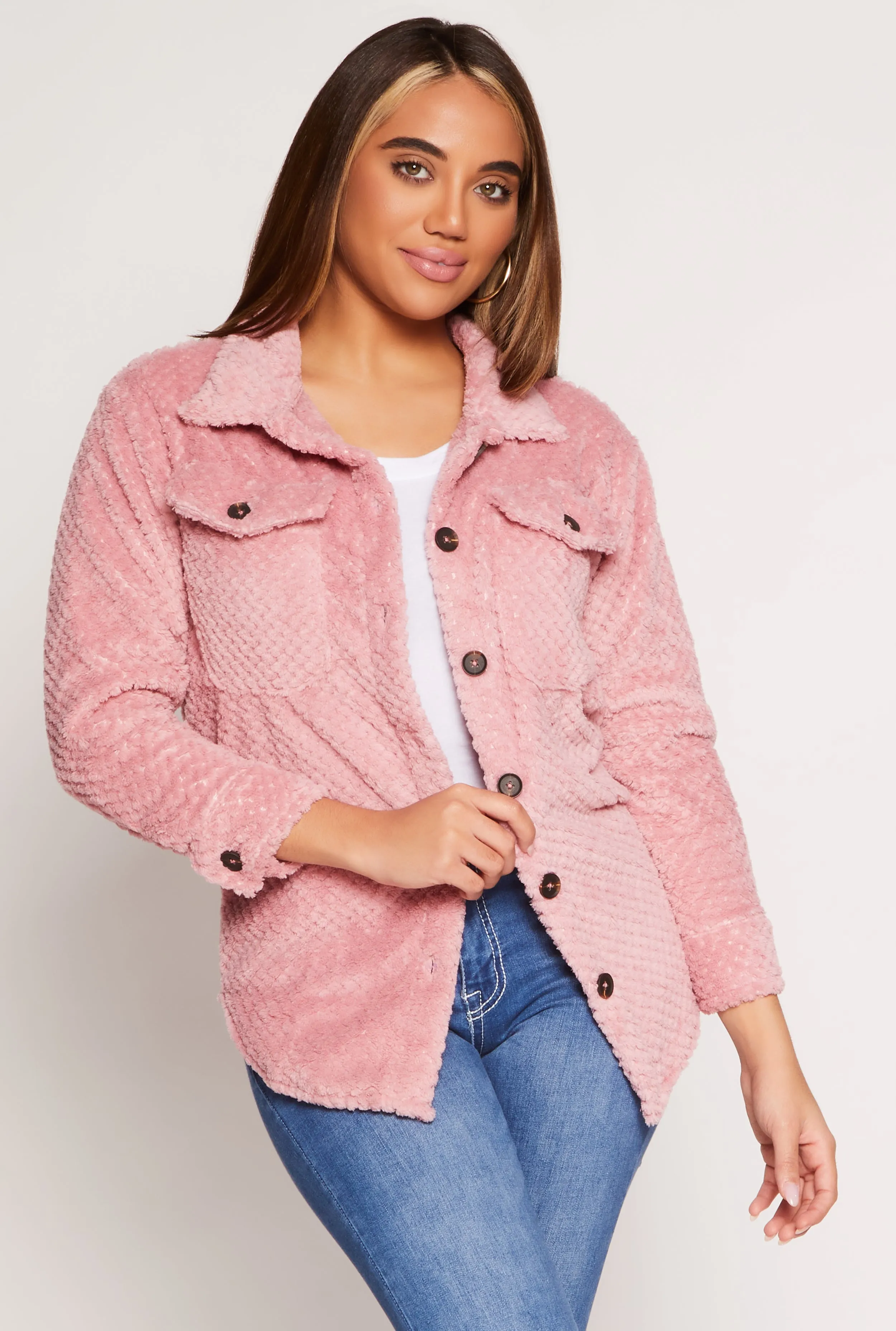 Quilted Plush Shacket sold by Rainbow