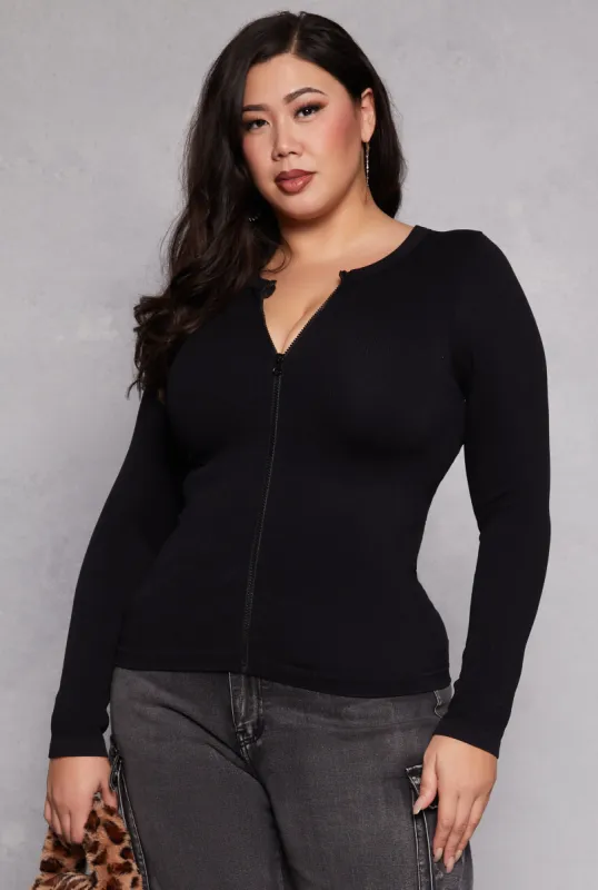 Plus Size Seamless Zip Front Top sold by Rainbow
