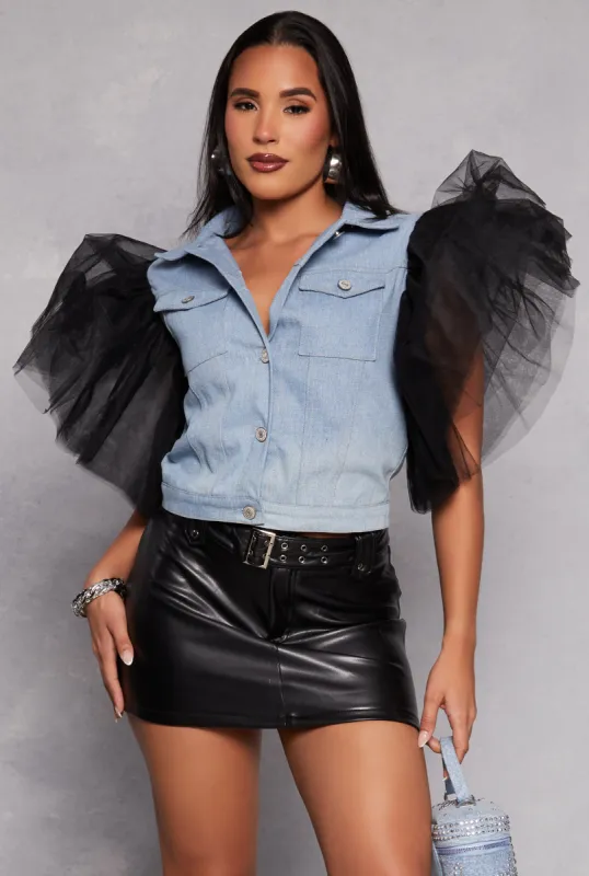 Tulle Flutter Sleeve Denim Vest sold by Rainbow
