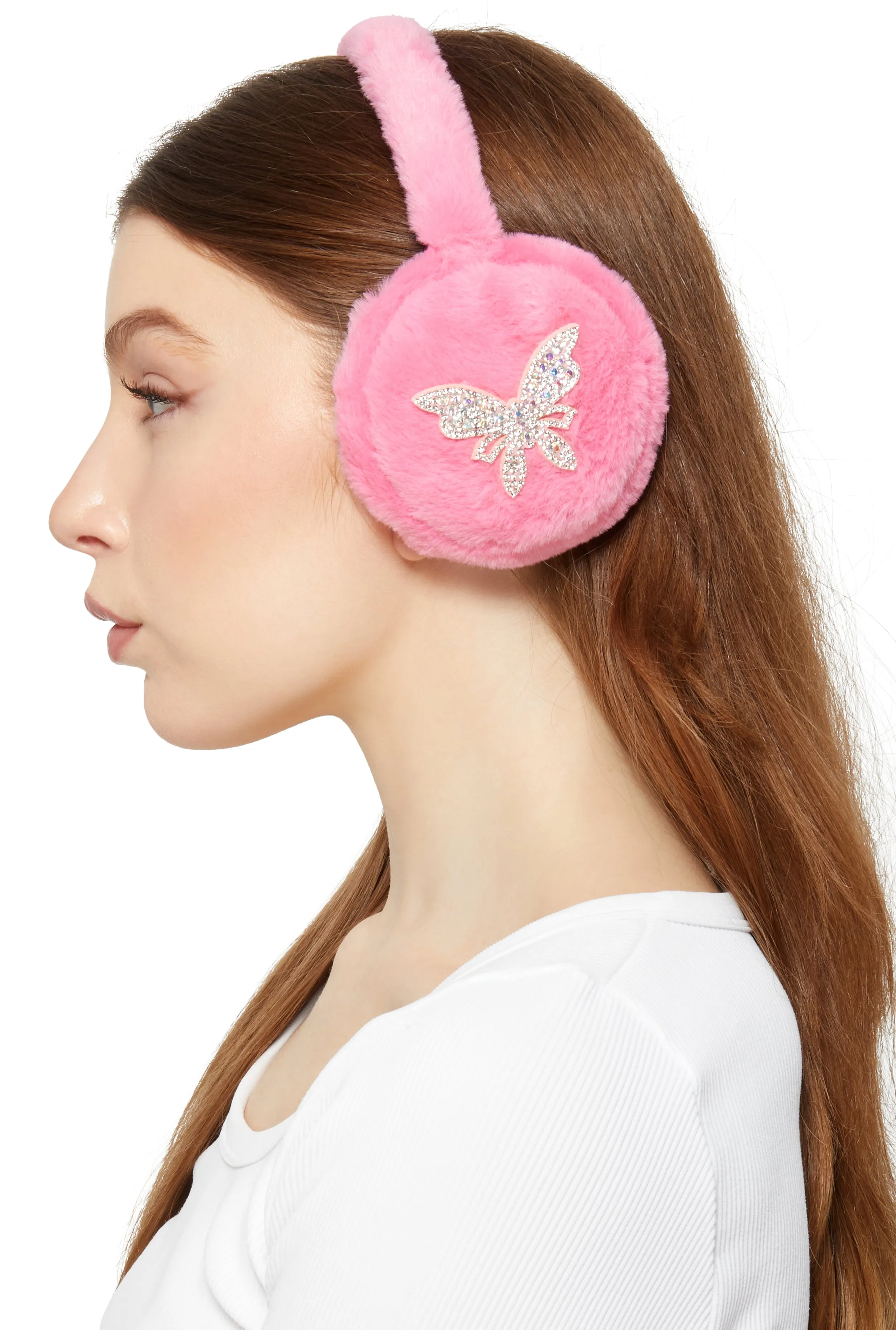 Rhinestone Butterfly Faux Fur Earmuffs sold by Rainbow product image thumbnail 2