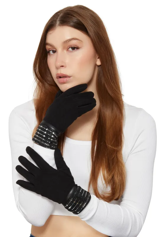 Foiled Cuff Faux Suede Gloves sold by Rainbow