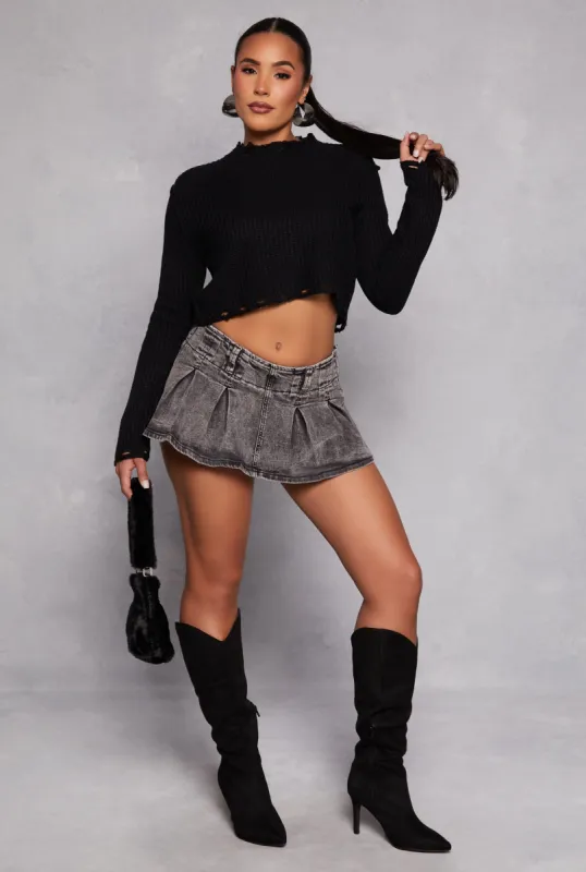 Almost Famous Acid Wash Pleated Skort sold by Rainbow