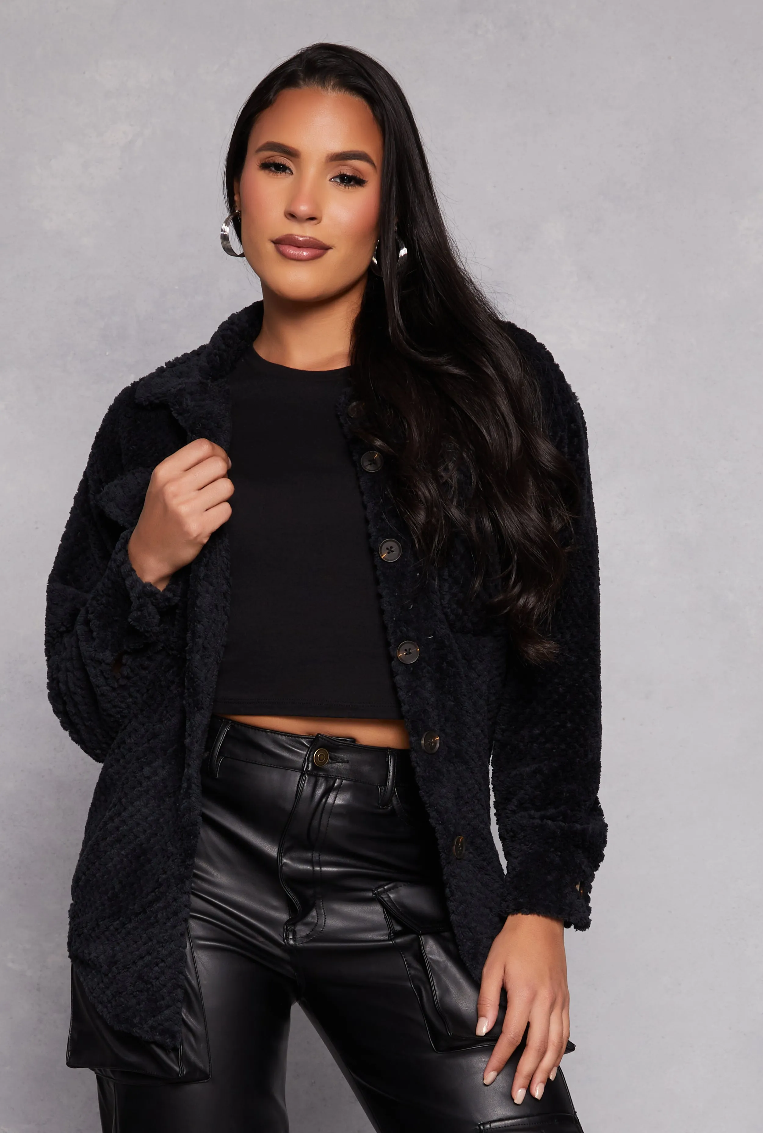 Quilted Plush Shacket sold by Rainbow