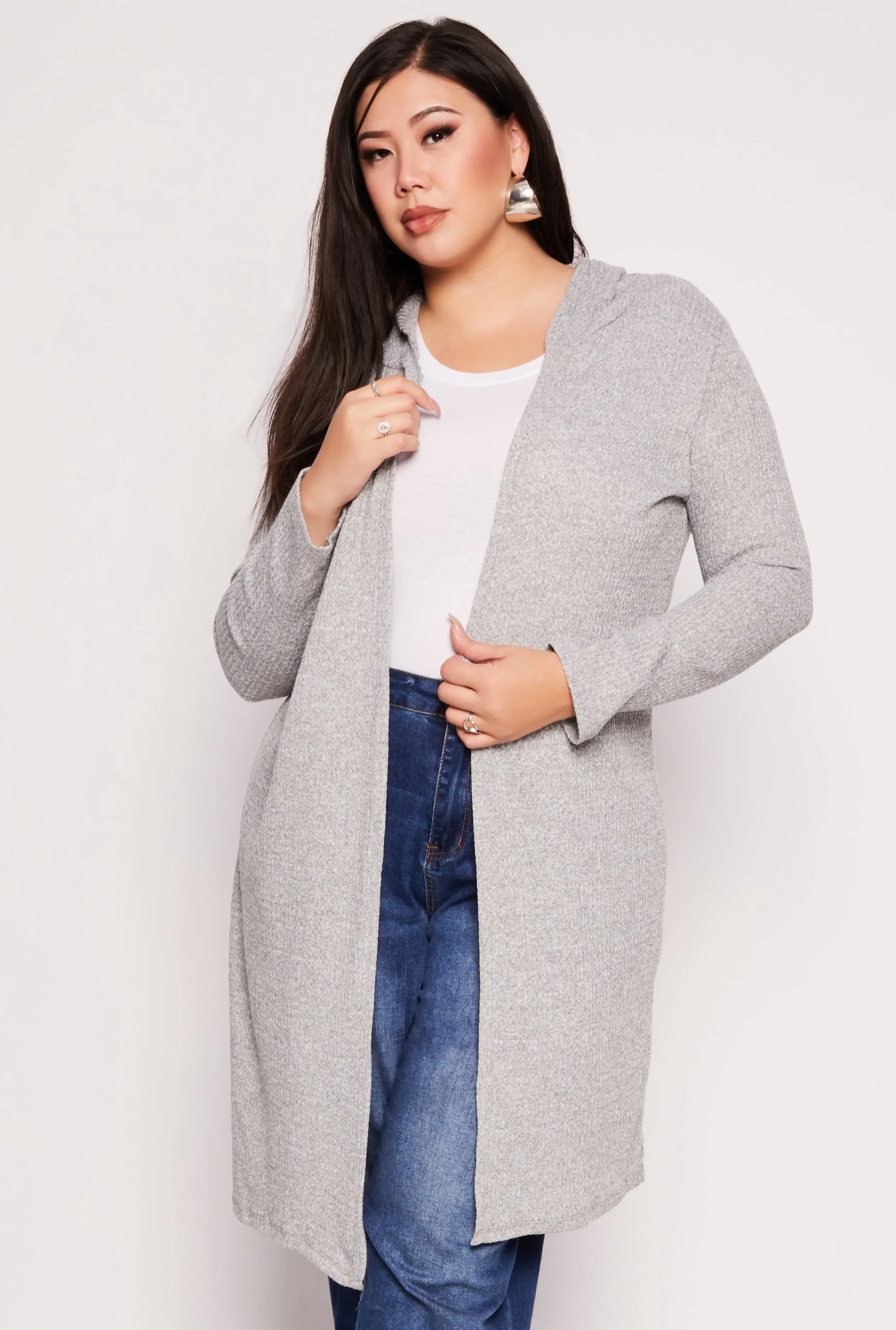 Plus Size Waffle Knit Hooded Duster sold by Rainbow
