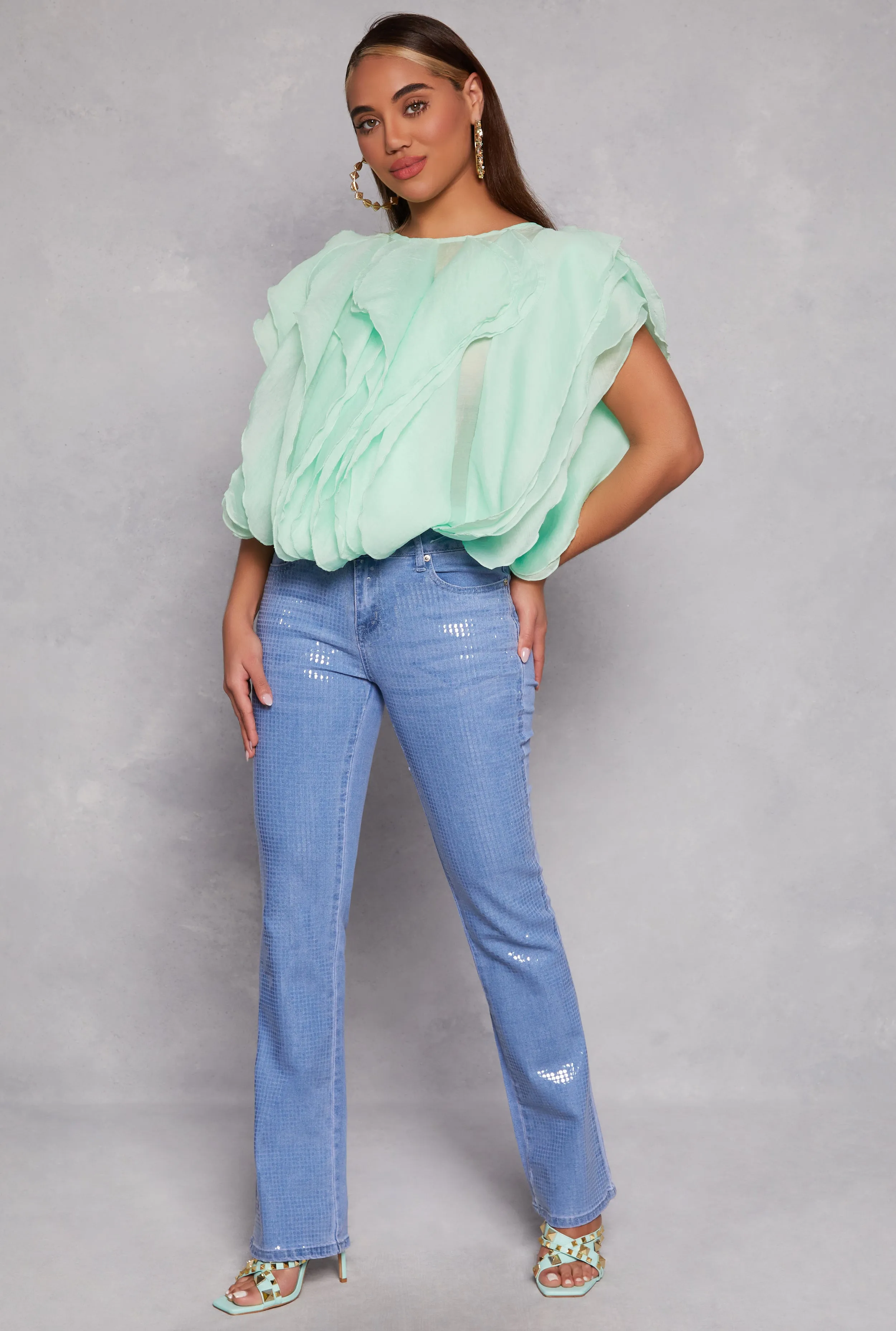 Organza Ruffled Tie Back Keyhole Blouse sold by Rainbow product image thumbnail 2