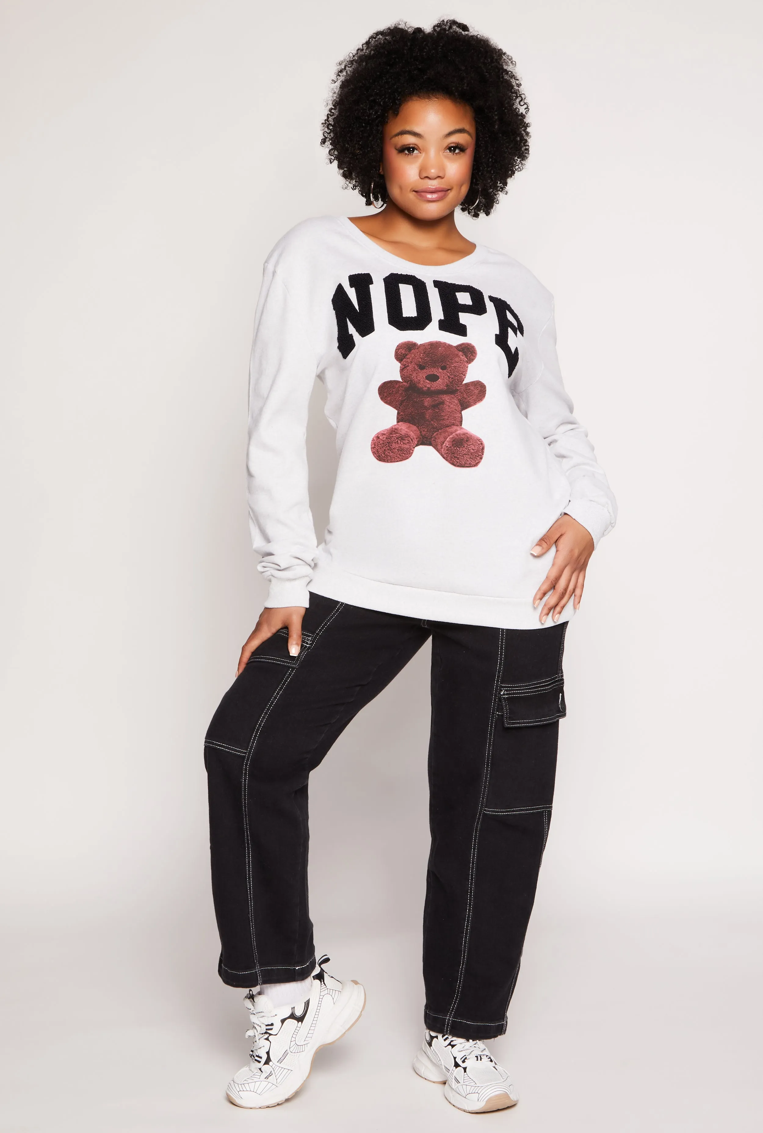 Plus Size Nope Chenille Graphic Sweatshirt sold by Rainbow product image thumbnail 2