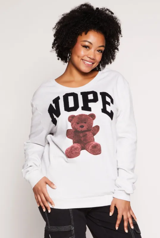 Plus Size Nope Chenille Graphic Sweatshirt sold by Rainbow