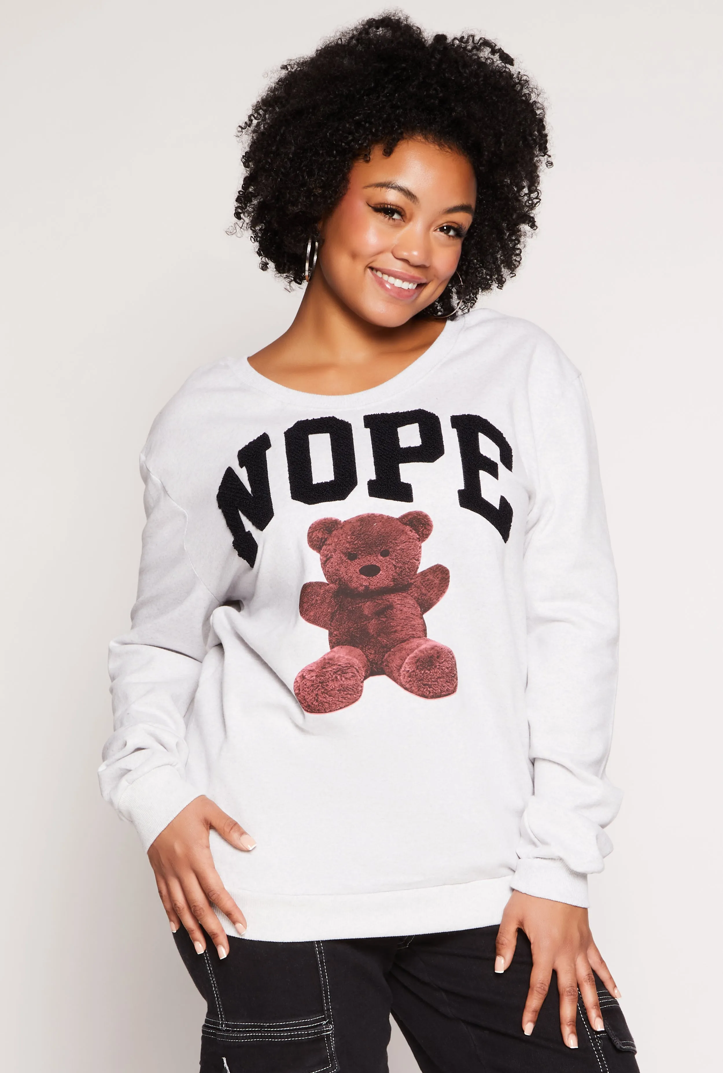 Plus Size Nope Chenille Graphic Sweatshirt sold by Rainbow