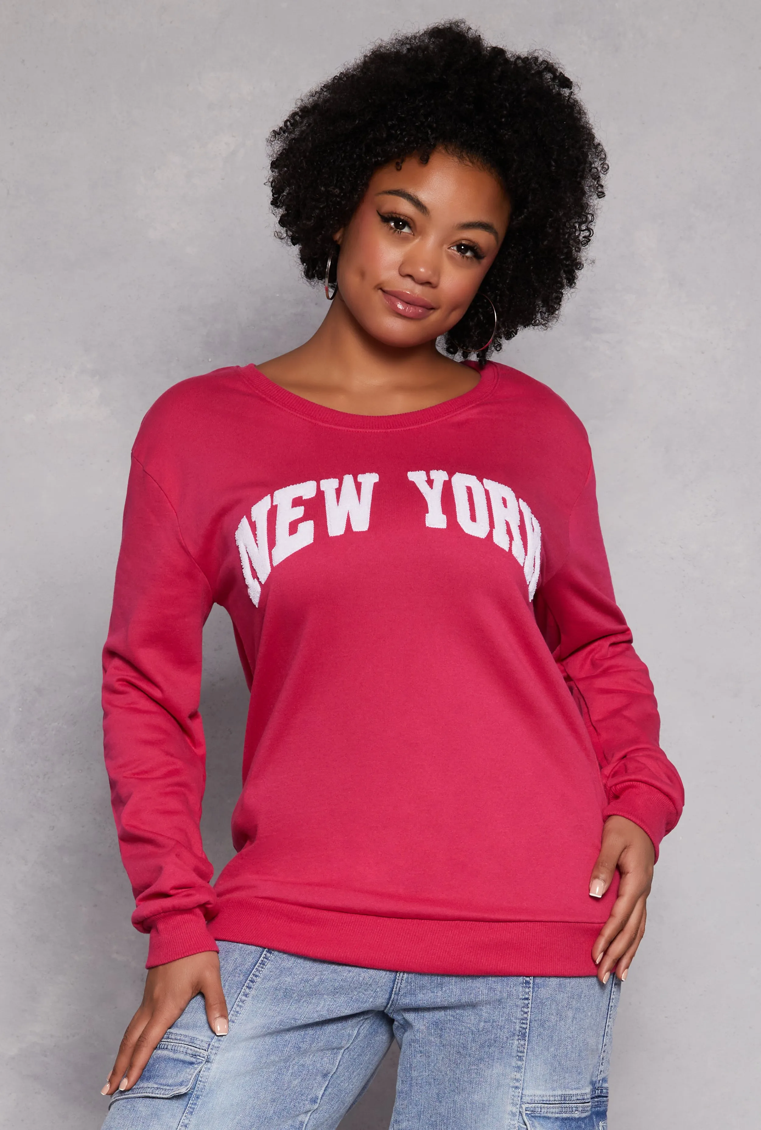 Plus Size New York Chenille Graphic Sweatshirt sold by Rainbow