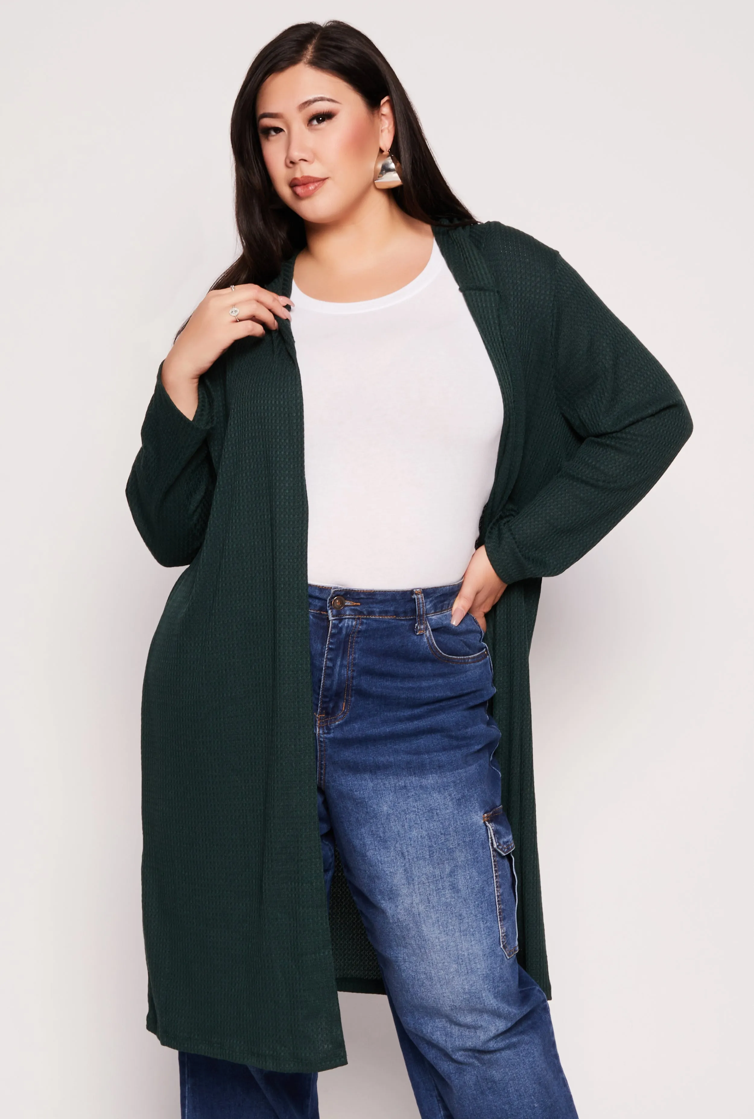 Plus Size Waffle Knit Hooded Duster sold by Rainbow