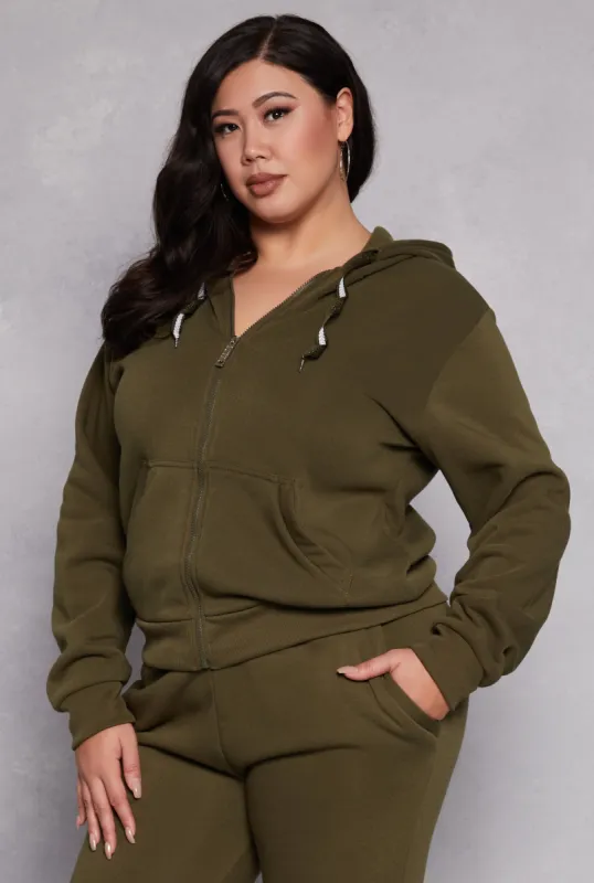 Plus Size Zip Front Hooded Sweatshirt sold by Rainbow