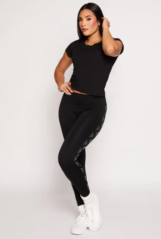 Rhinestone Geometric Patterned Leggings sold by Rainbow