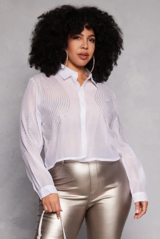 Plus Size Rhinestone Organza Top sold by Rainbow
