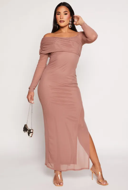 Haute Monde Mesh One Shoulder Maxi Dress sold by Rainbow