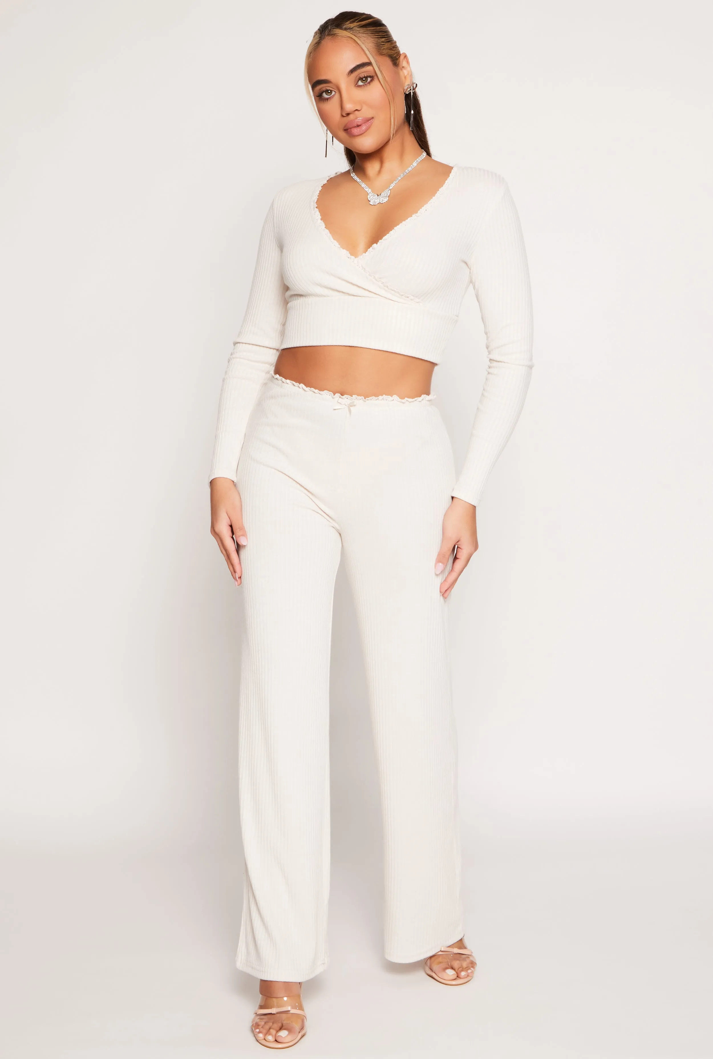 Almost Famous Lace Trim Faux Wrap Crop Top sold by Rainbow product image thumbnail 2