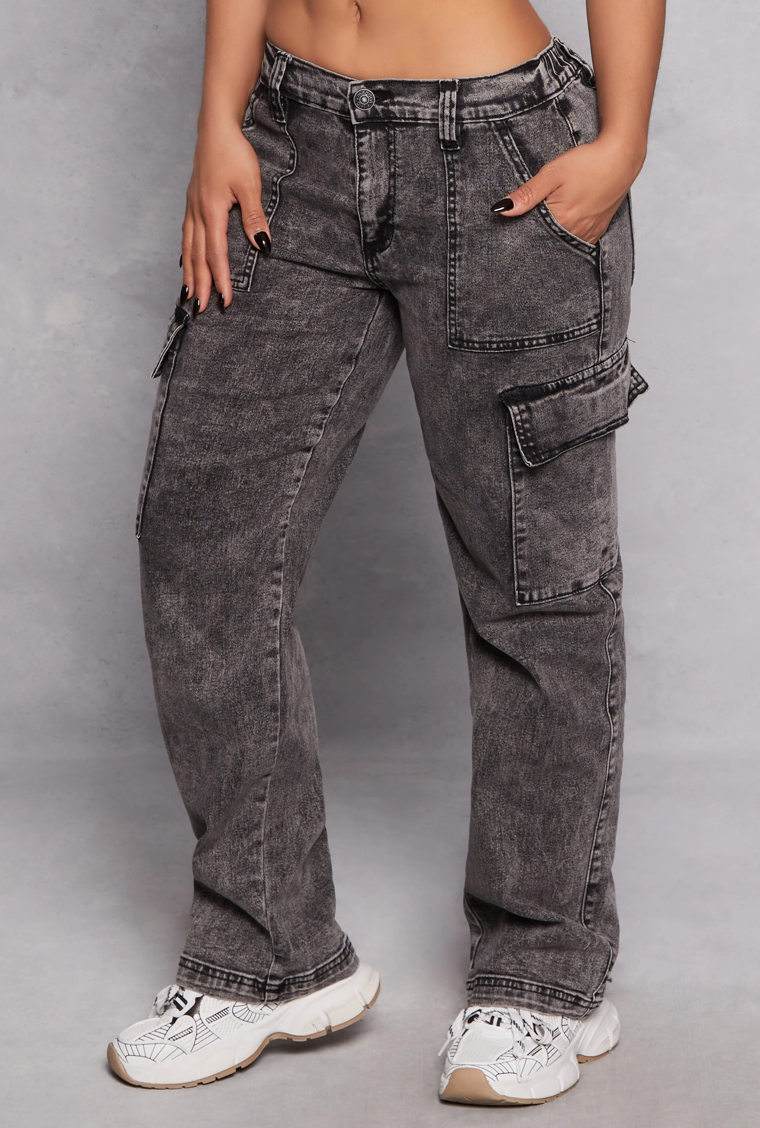 Madden Girl Acid Wash Cargo Jeans sold by Rainbow product image thumbnail 2