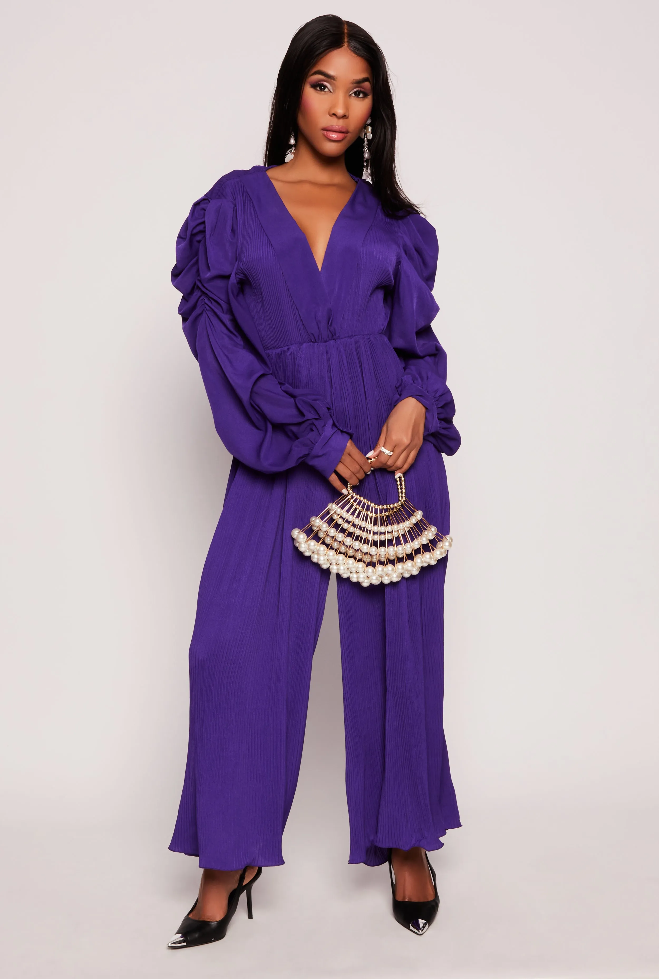 Plisse Puff Sleeve Wide Leg Jumpsuit sold by Rainbow product image thumbnail 2