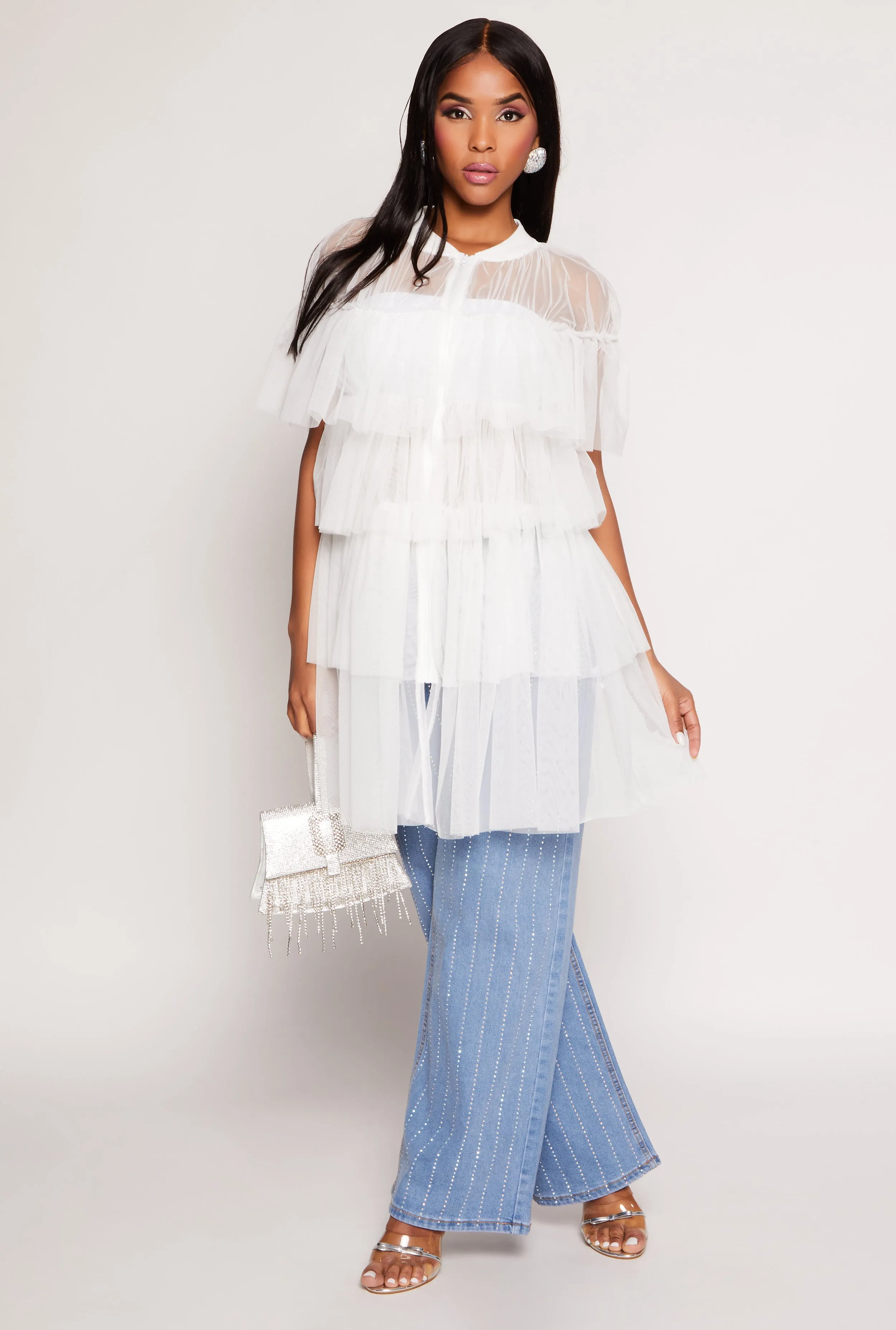 Mesh Tiered Zip Front Blouse sold by Rainbow product image thumbnail 2