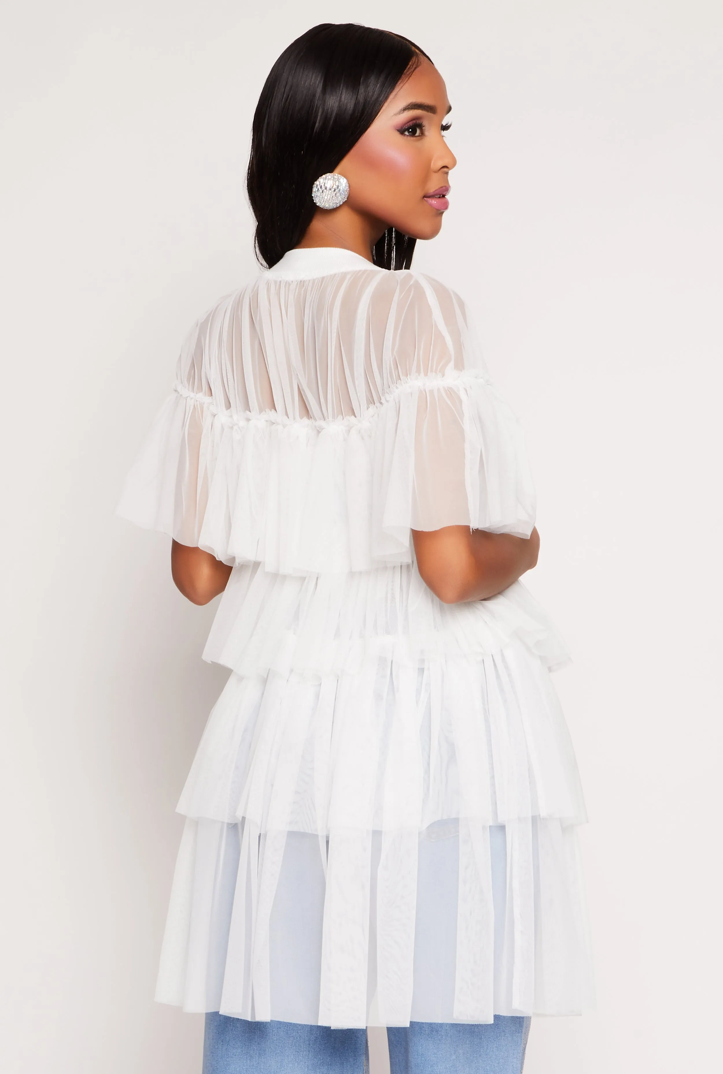 Mesh Tiered Zip Front Blouse sold by Rainbow product image thumbnail 3