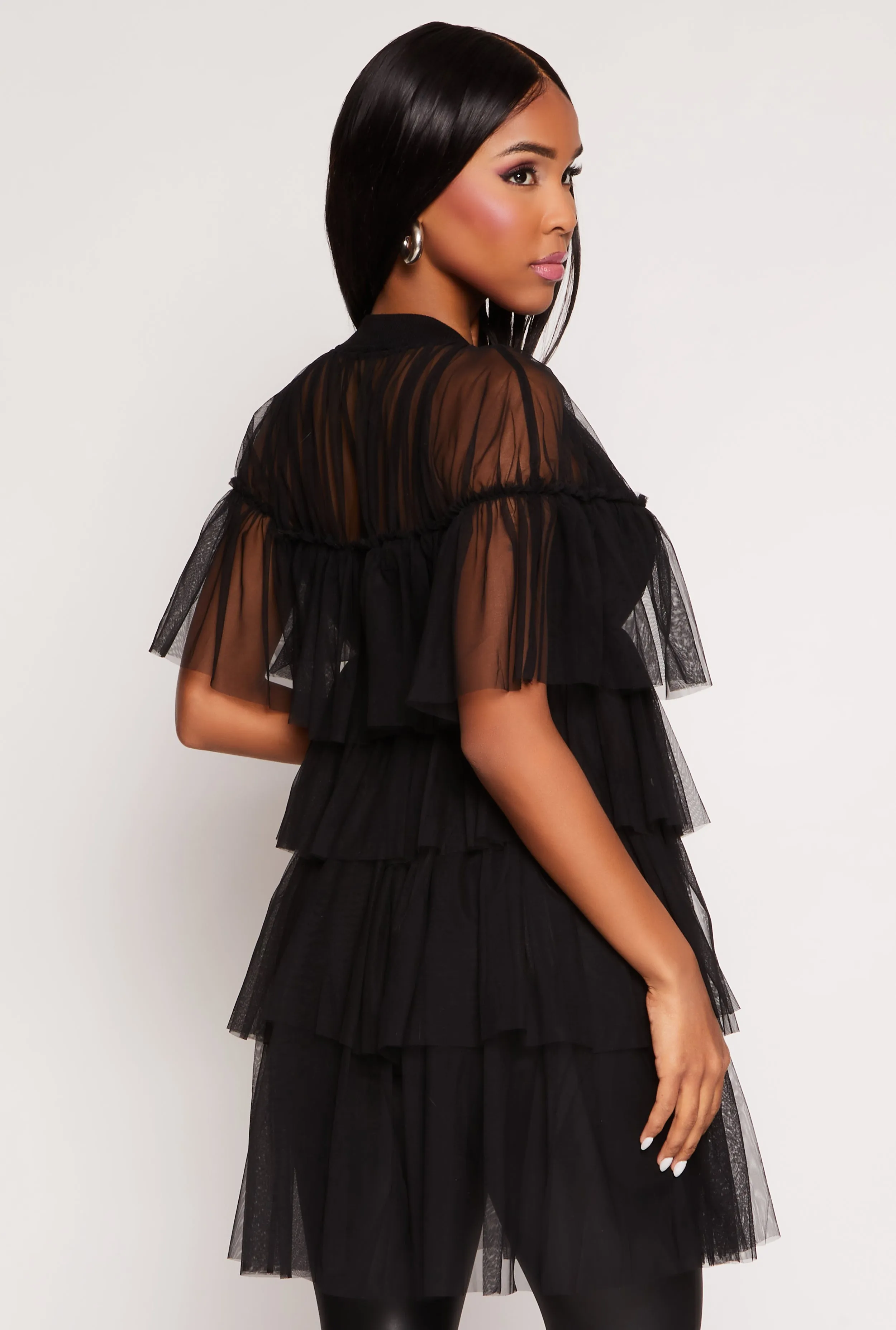 Mesh Tiered Zip Front Blouse sold by Rainbow product image thumbnail 3