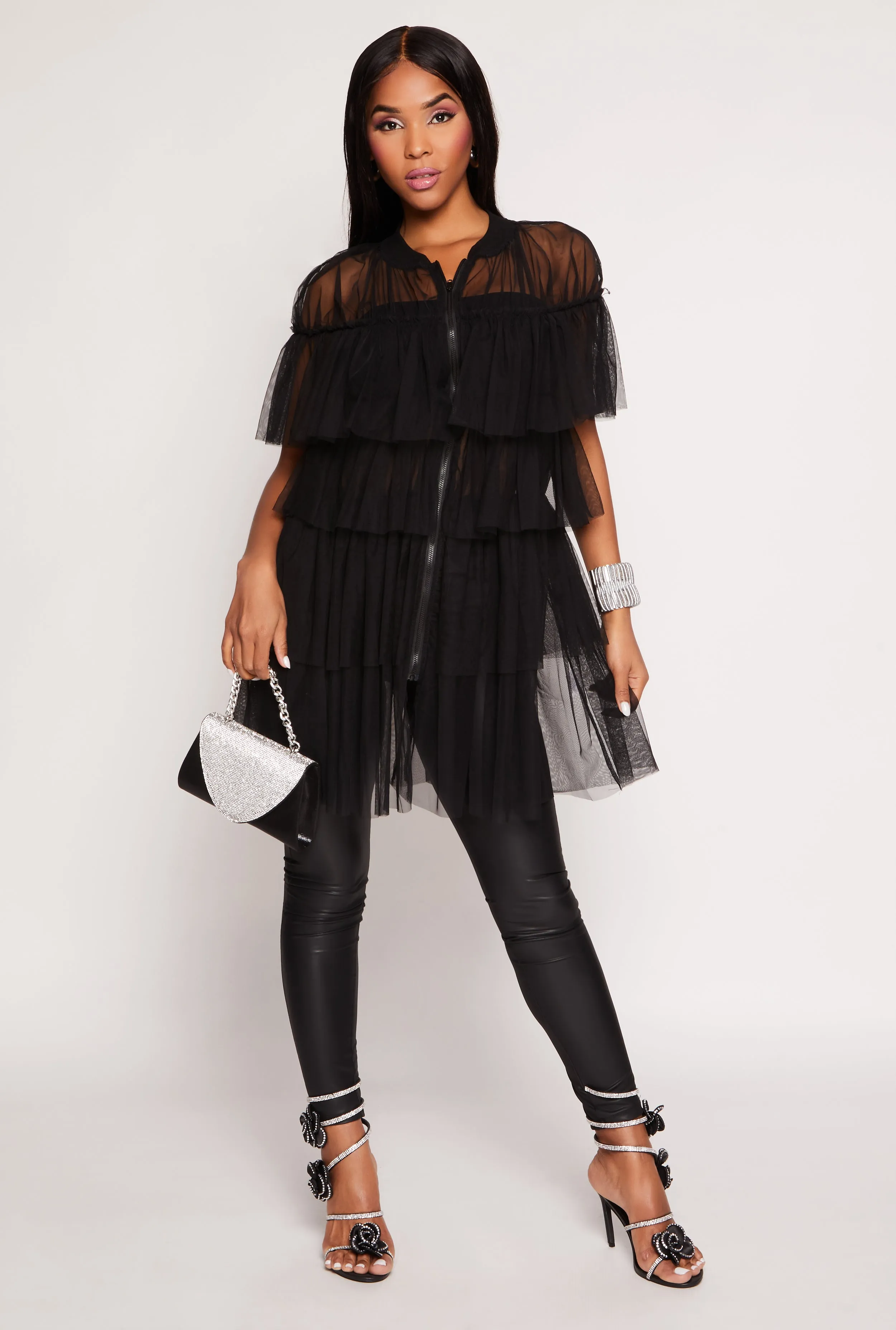 Mesh Tiered Zip Front Blouse sold by Rainbow product image thumbnail 2
