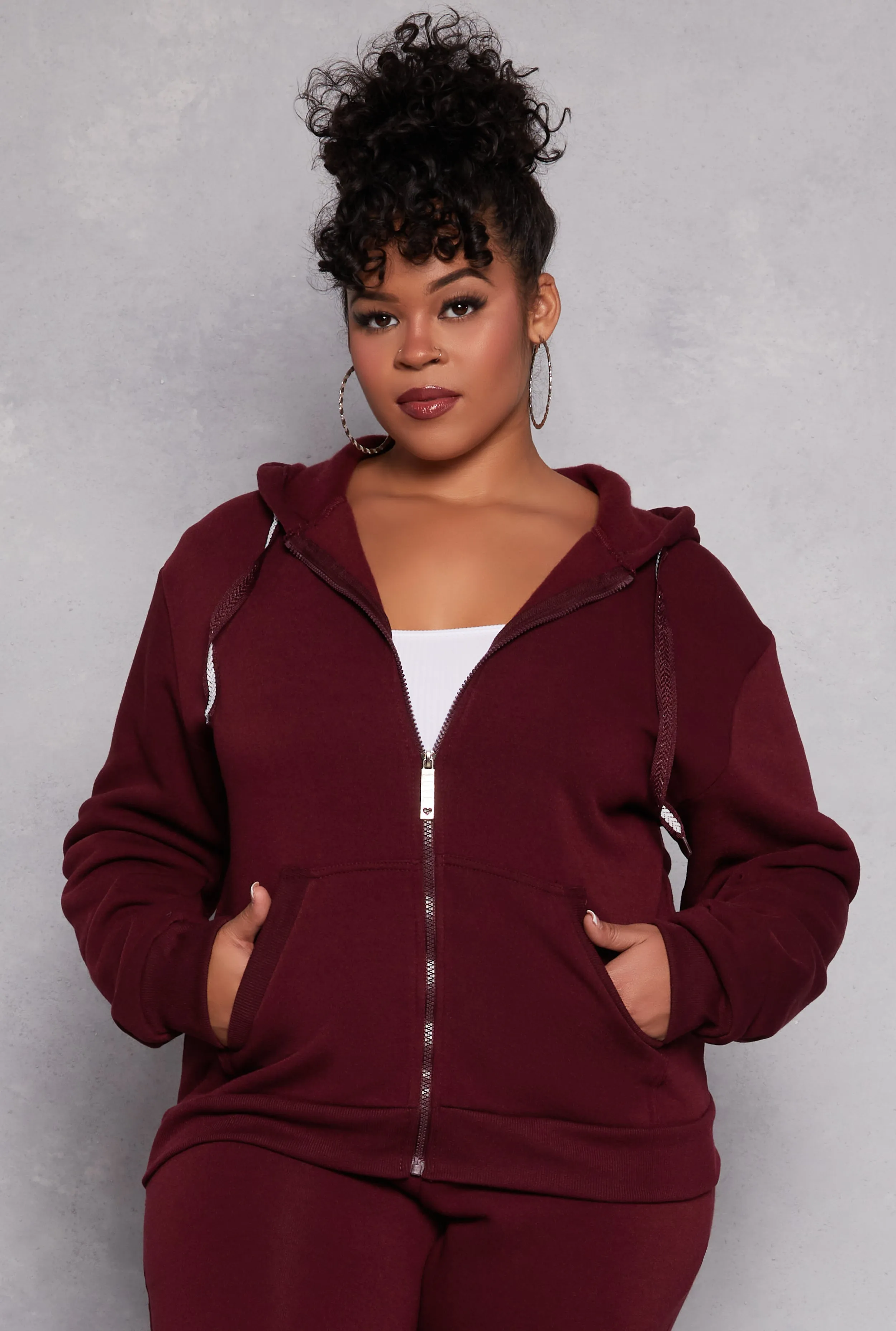 Plus Size Zip Front Hooded Sweatshirt sold by Rainbow product image thumbnail 2