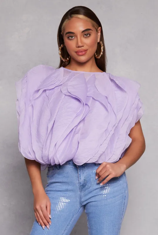 Organza Ruffled Tie Back Keyhole Blouse sold by Rainbow