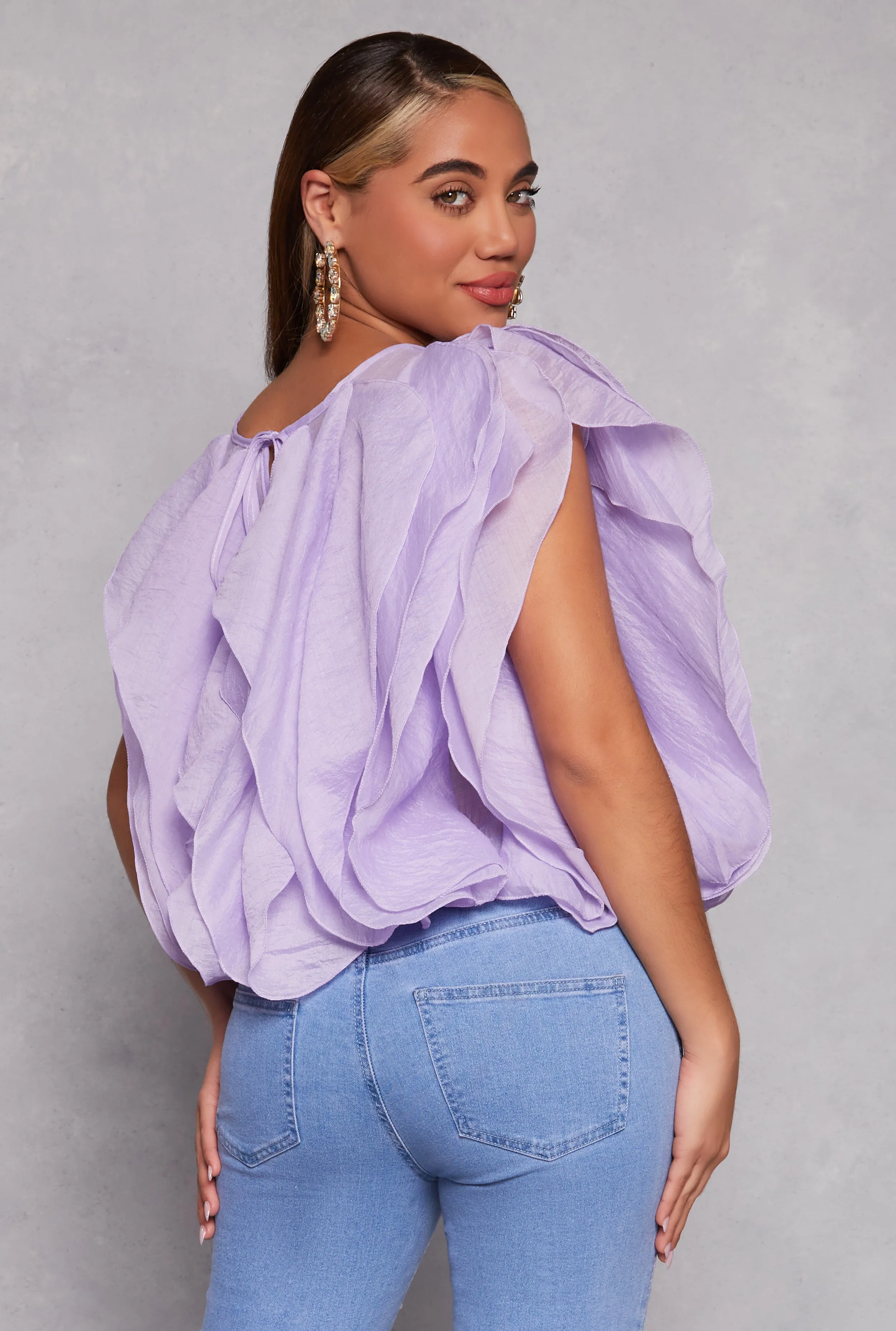 Organza Ruffled Tie Back Keyhole Blouse sold by Rainbow product image thumbnail 3