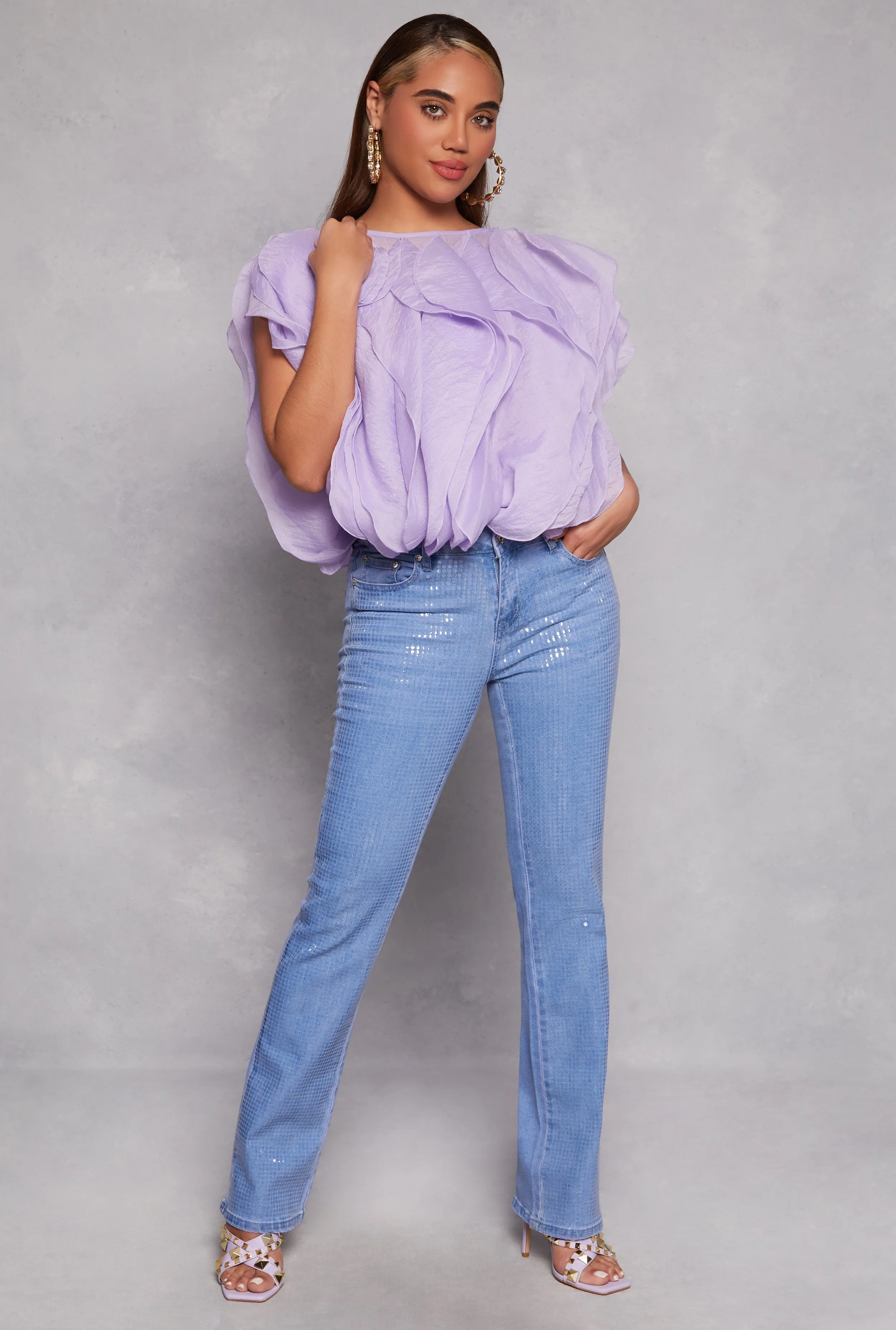 Organza Ruffled Tie Back Keyhole Blouse sold by Rainbow product image thumbnail 2