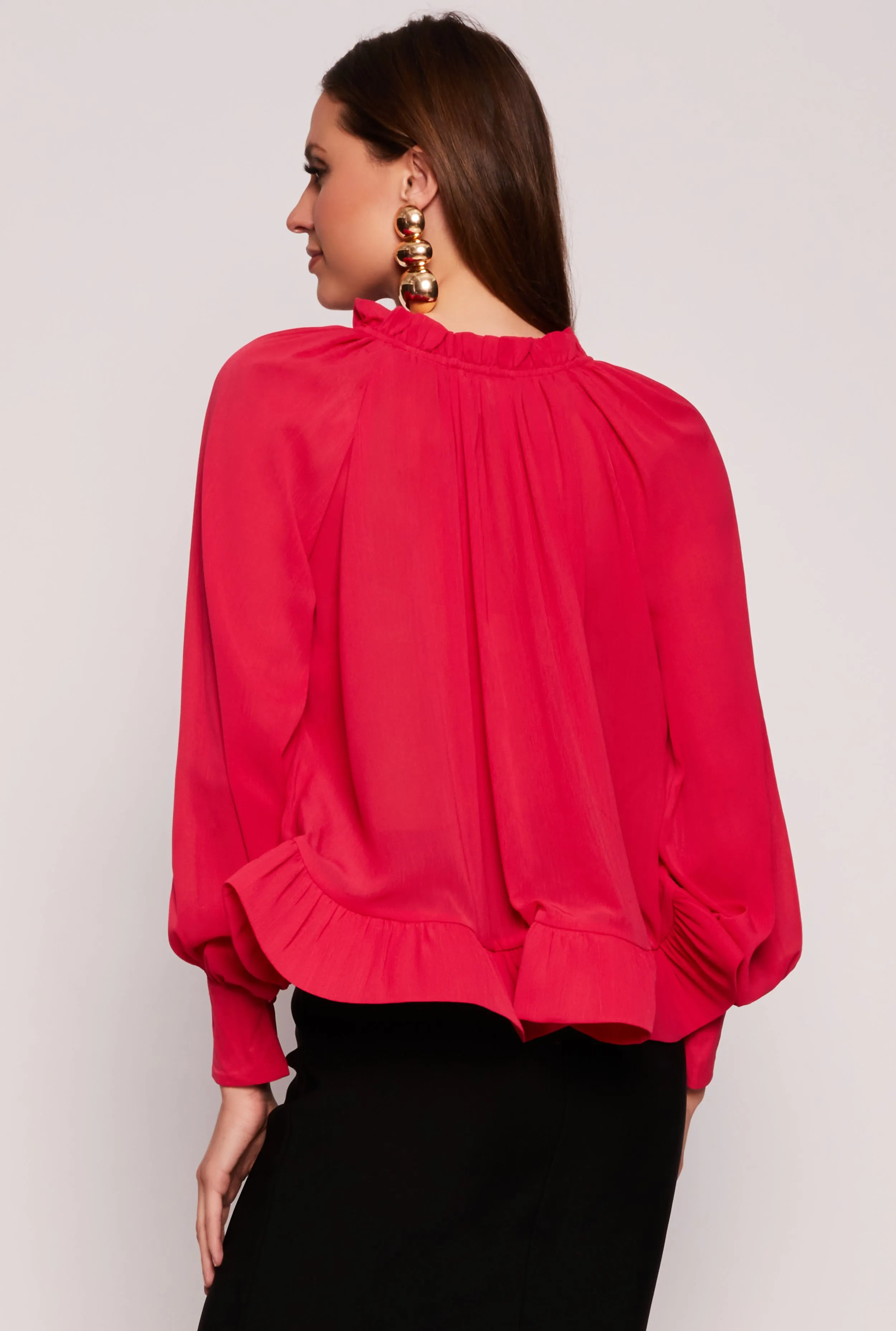 Chiffon Tie Keyhole Long Sleeve Blouse sold by Rainbow product image thumbnail 3